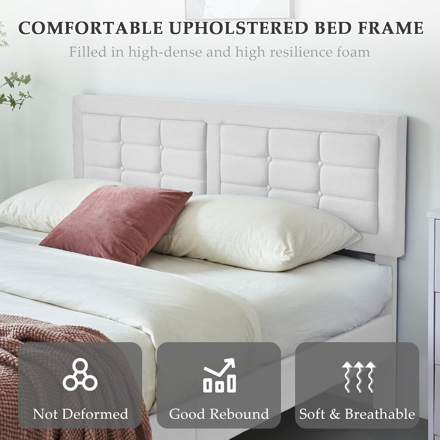 VECELO Upholstered Platform Bed Frame with Height Adjustable Headboard