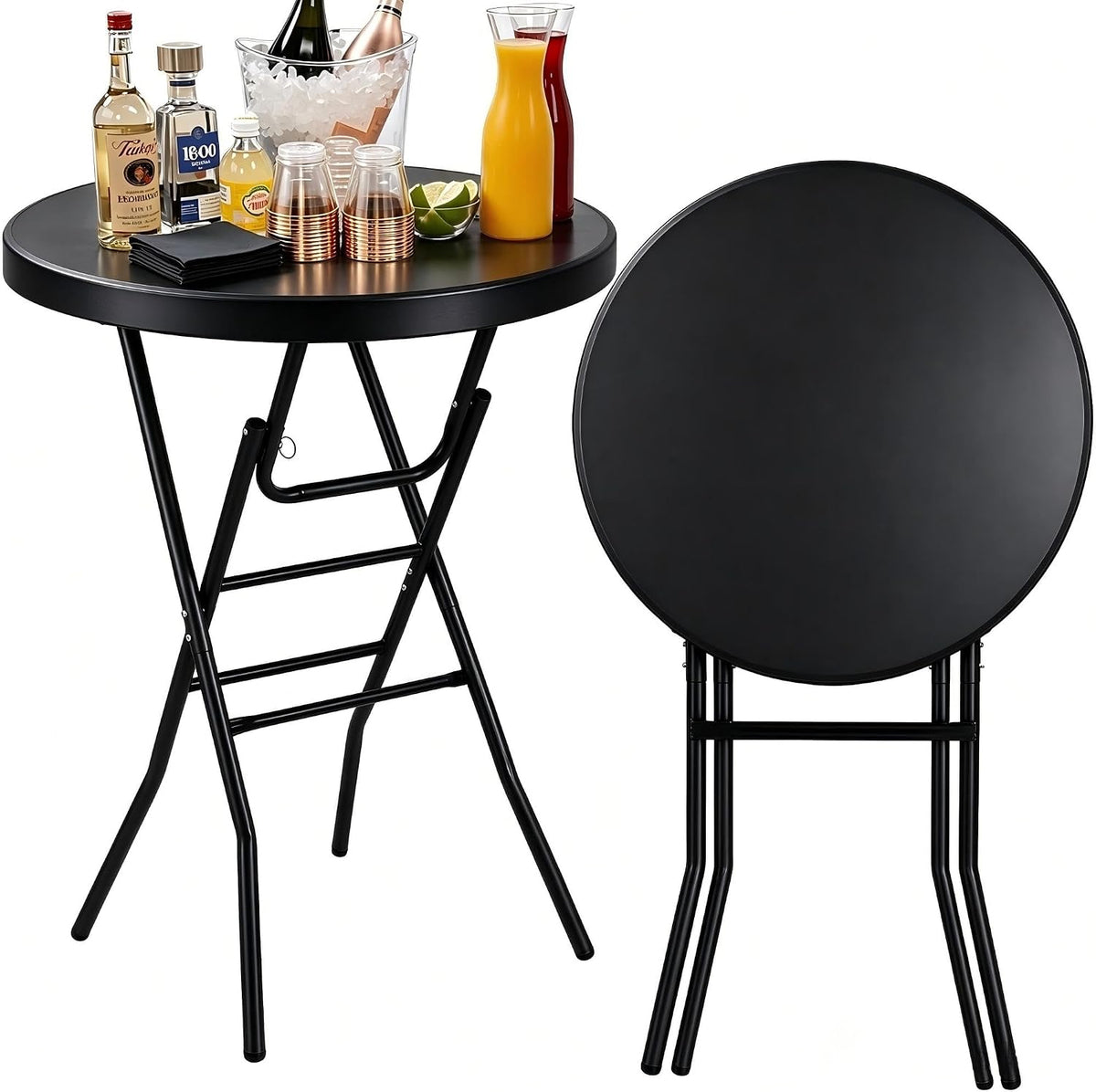 VECELO 32" Round Bar Height Folding Dining Table, 43.3" High Top Cocktail Table