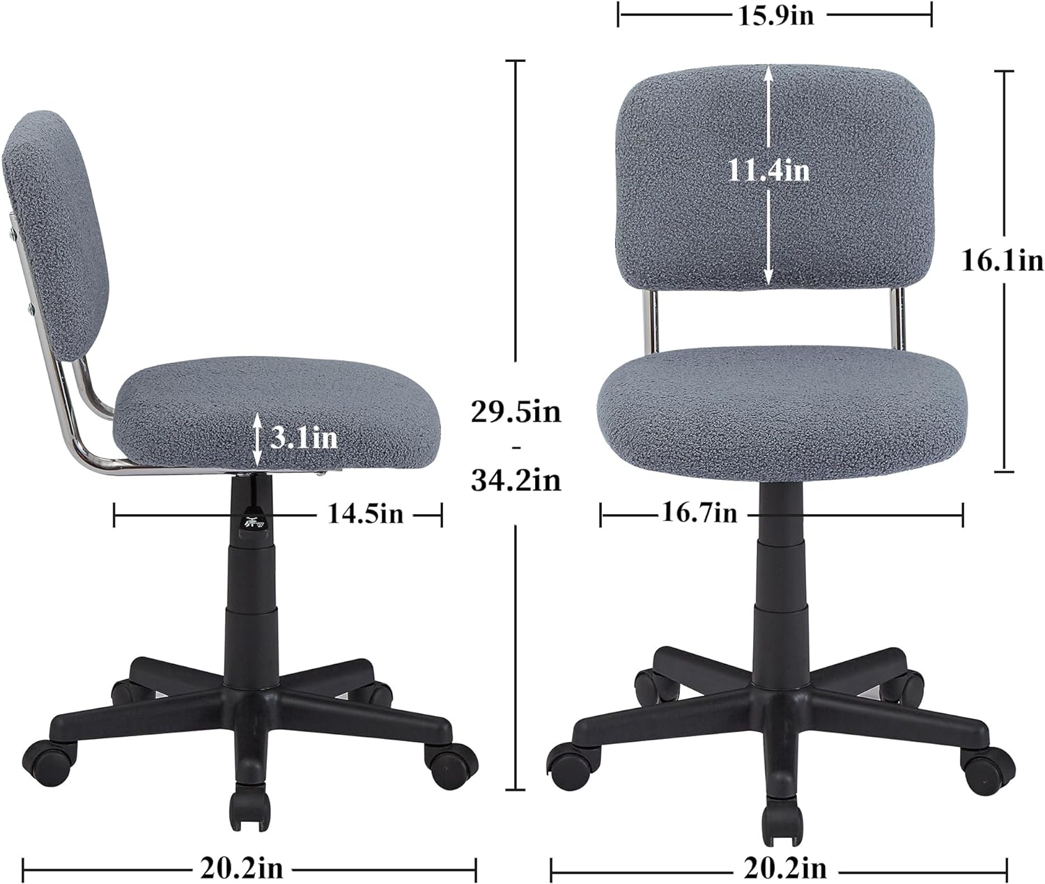 VECELO Faux Fur Comfy Height Adjustable Swivel Armless Home Office Sherpa Chair