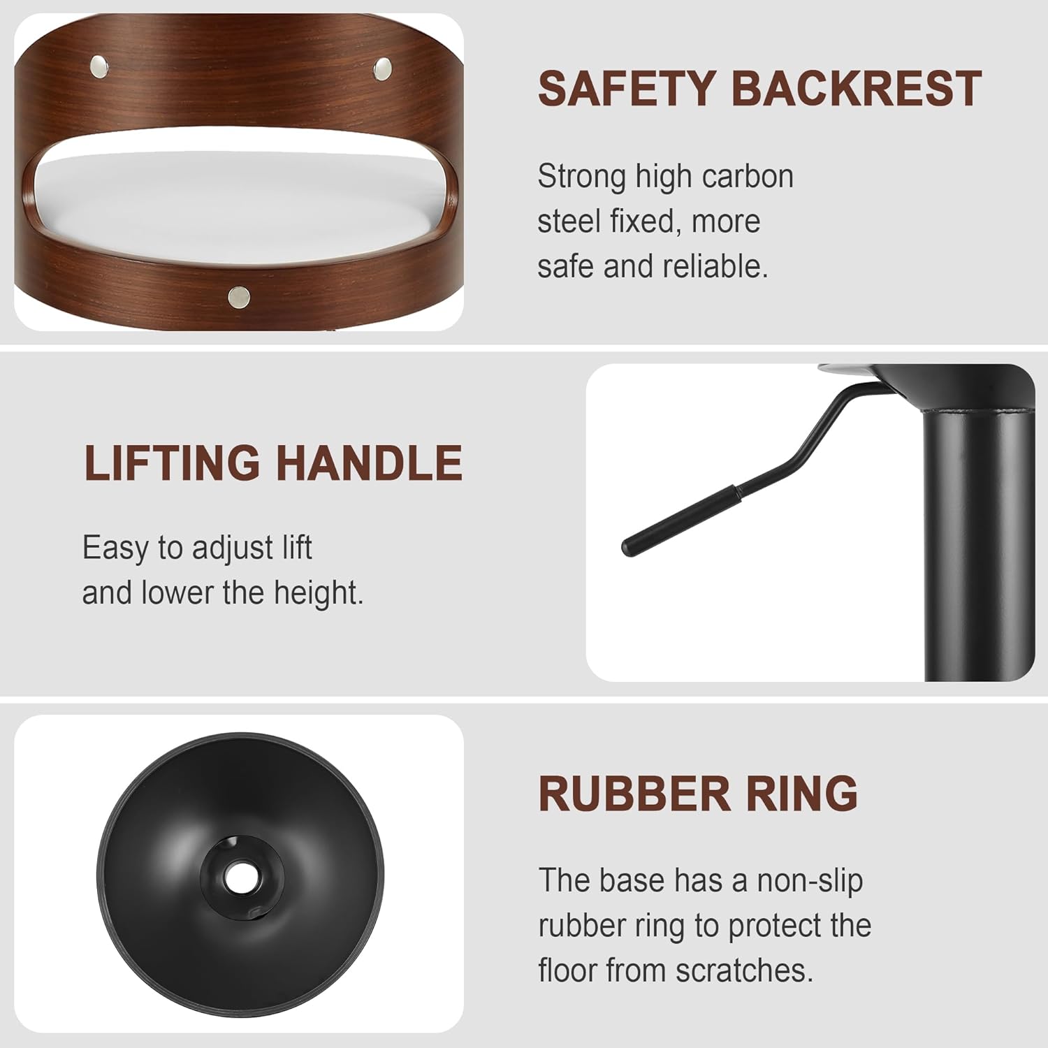 VECELO Bar Stool Set of 2, Counter Height Stools with Bentwood Back - VECELO