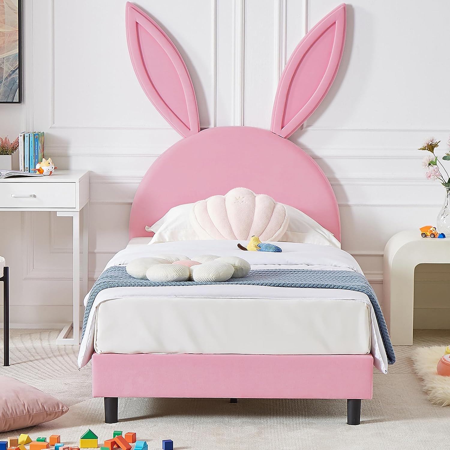 VECELO Kids Twin Bed Frame with Upholstered Headboard