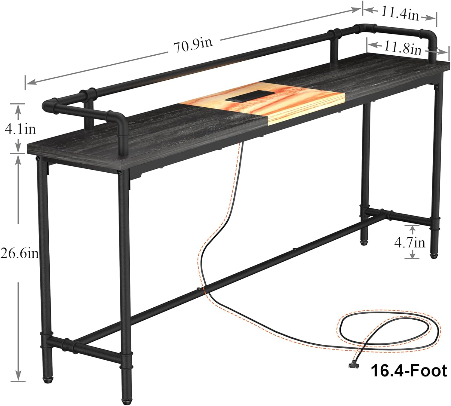 VECELO Extra Long Console/Sofa Table with Charging Station&Power Outle