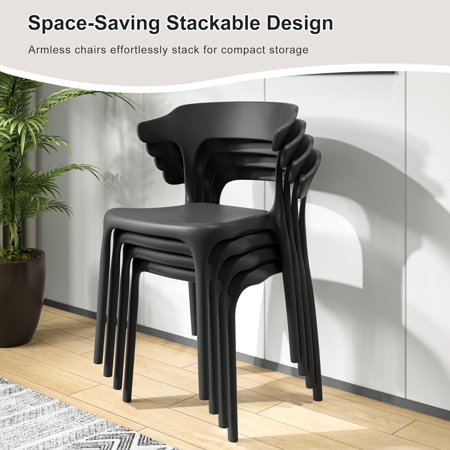 VECELO 4 Pack Plastic Stacking Chairs