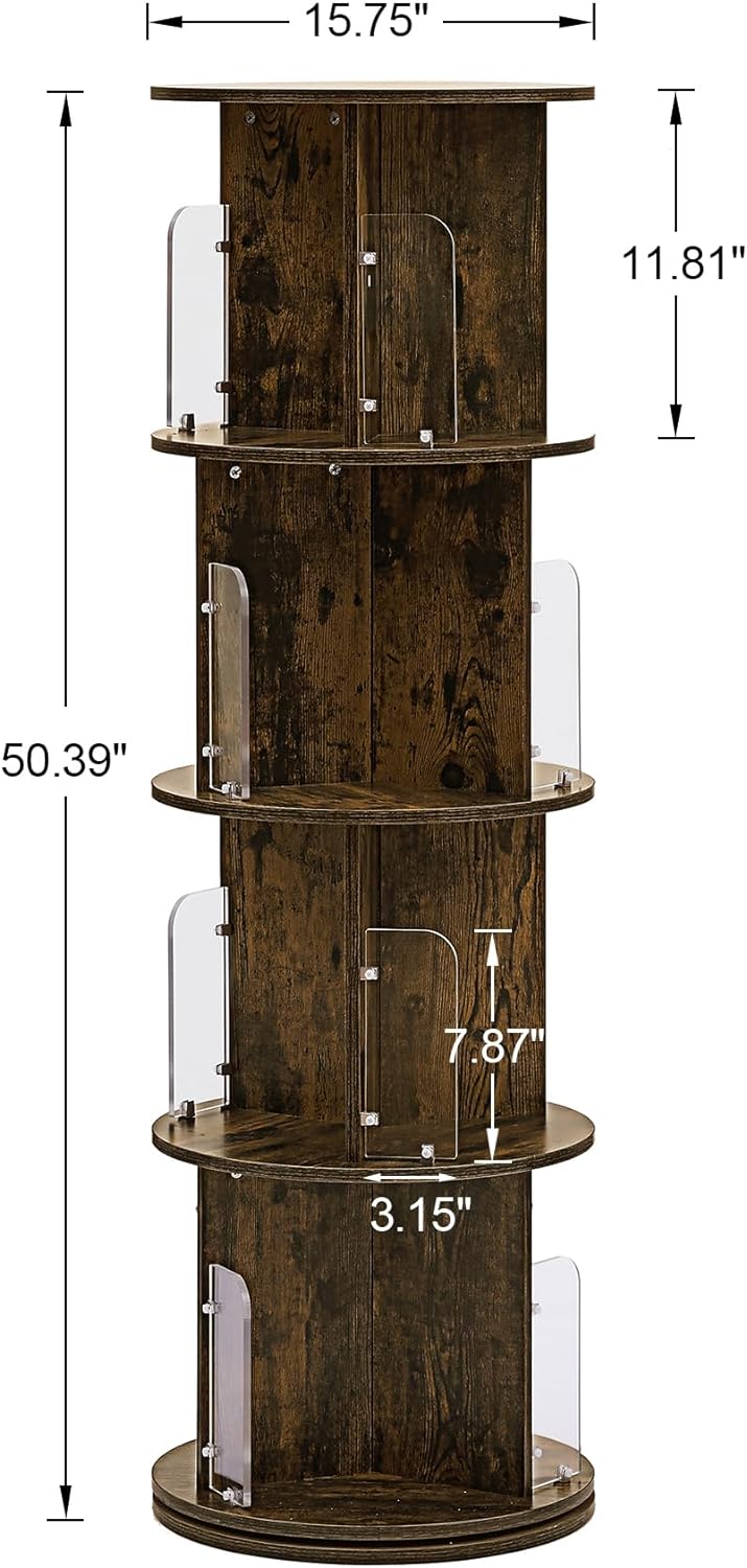 VECELO Rotating Bookshelf with Acrylic Display Window Partition