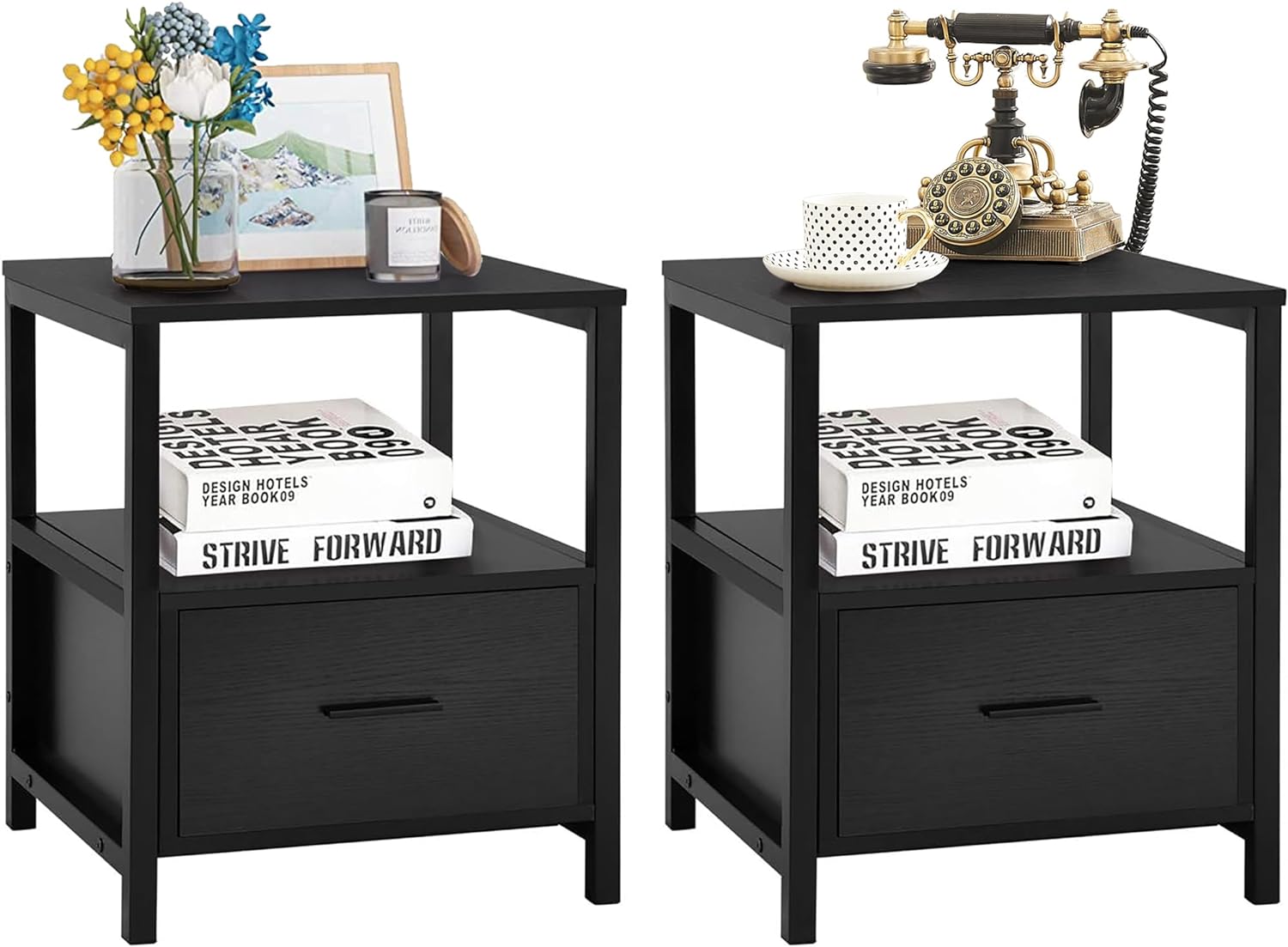 VECELO Nightstand Modern Square End Side Table, 1 Pack/2 Packs