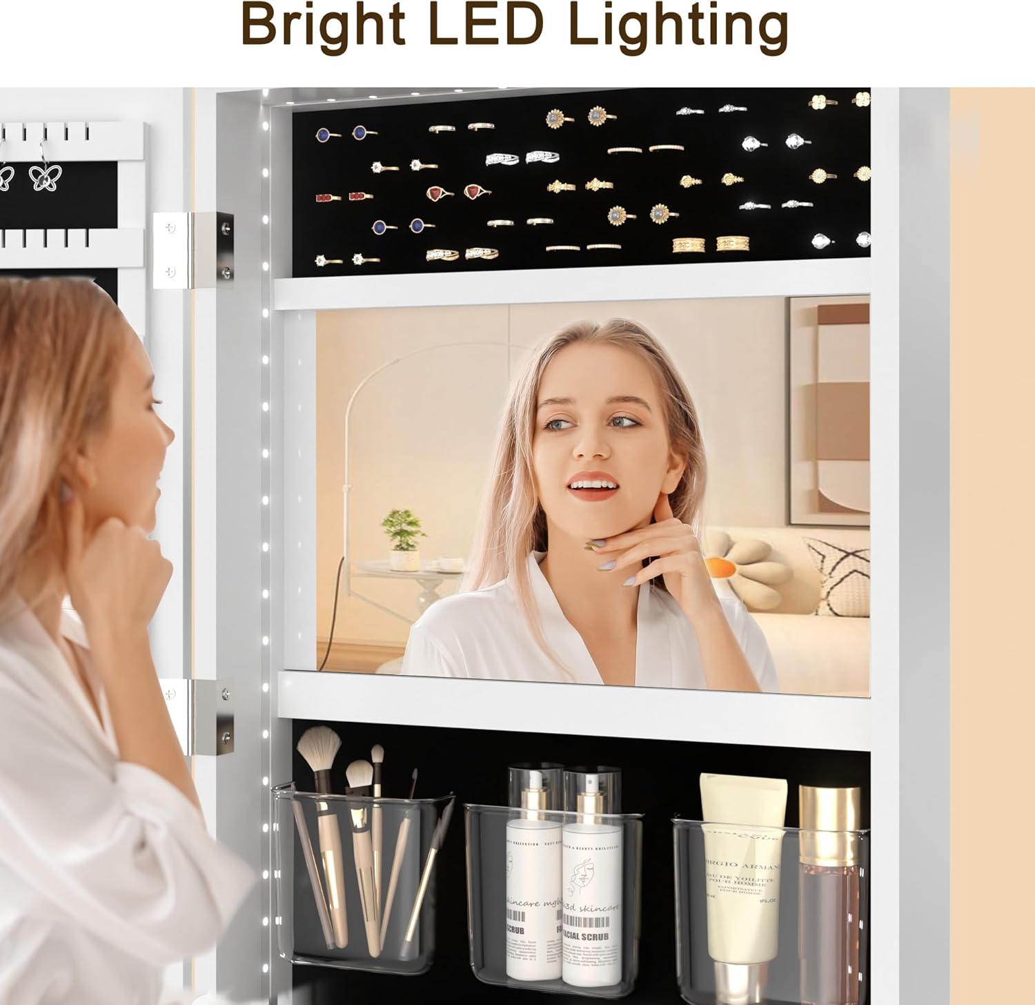 VECELO LED Mirror Jewelry Cabinet