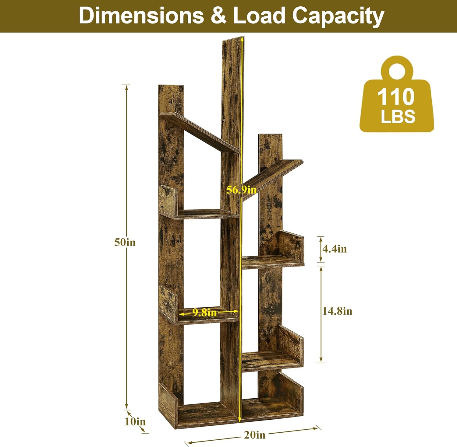 VECELO Tree Bookshelf,8 Shelf Storages Bookcase