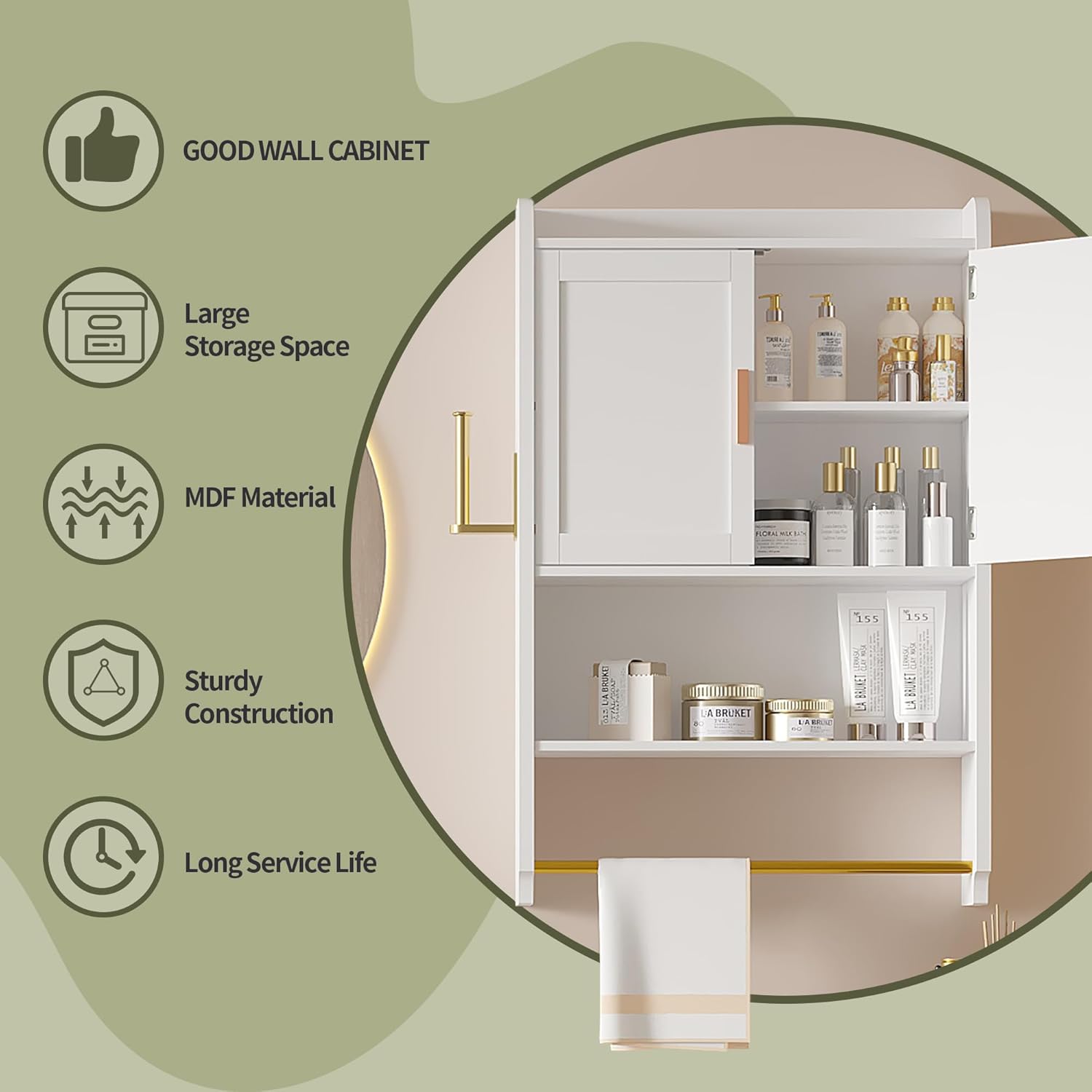 VECELO Bathroom Wall Cabinet, Wall Mounted Medicine Cabinet - VECELO