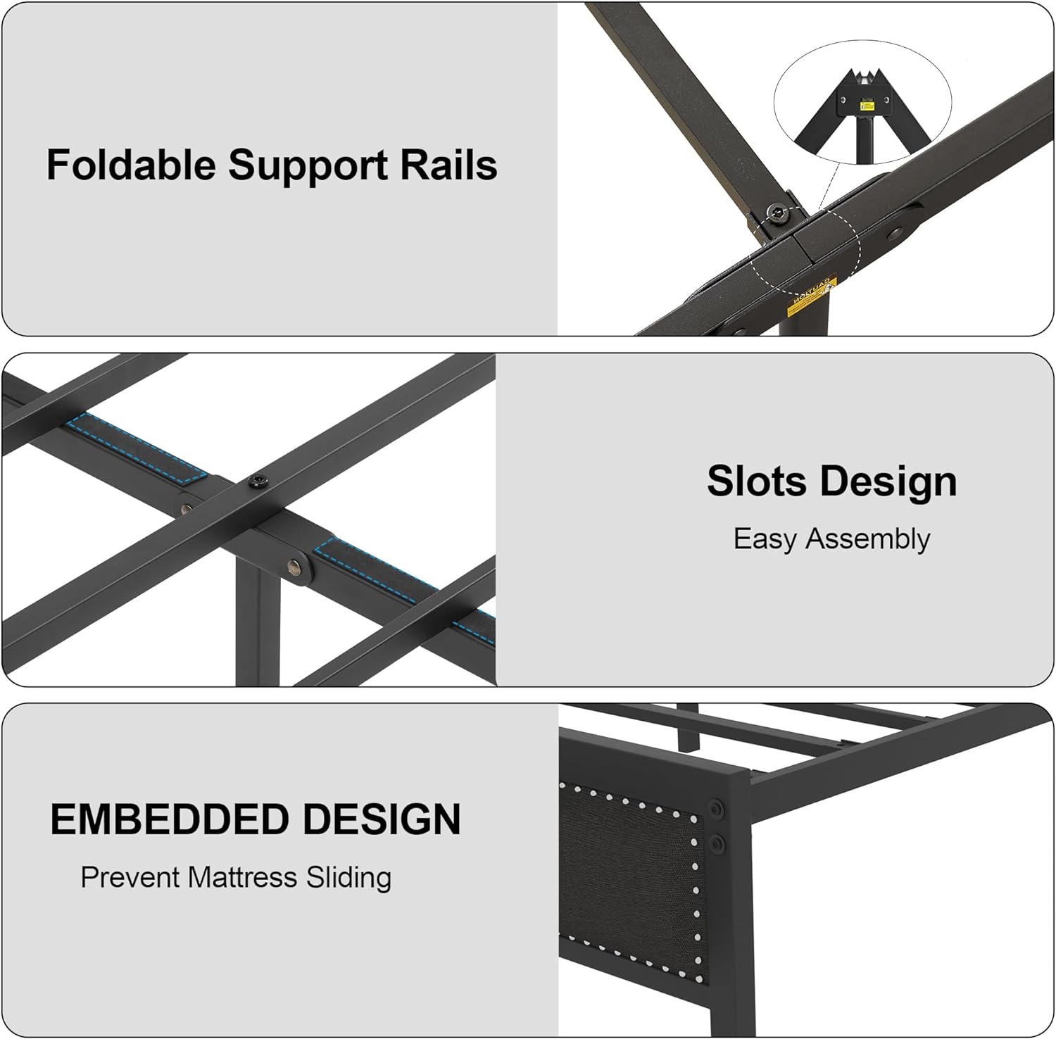 VECELO Bed Frame with Linen Fabric Headboard and Footboard No Box Spring Needed - VECELO