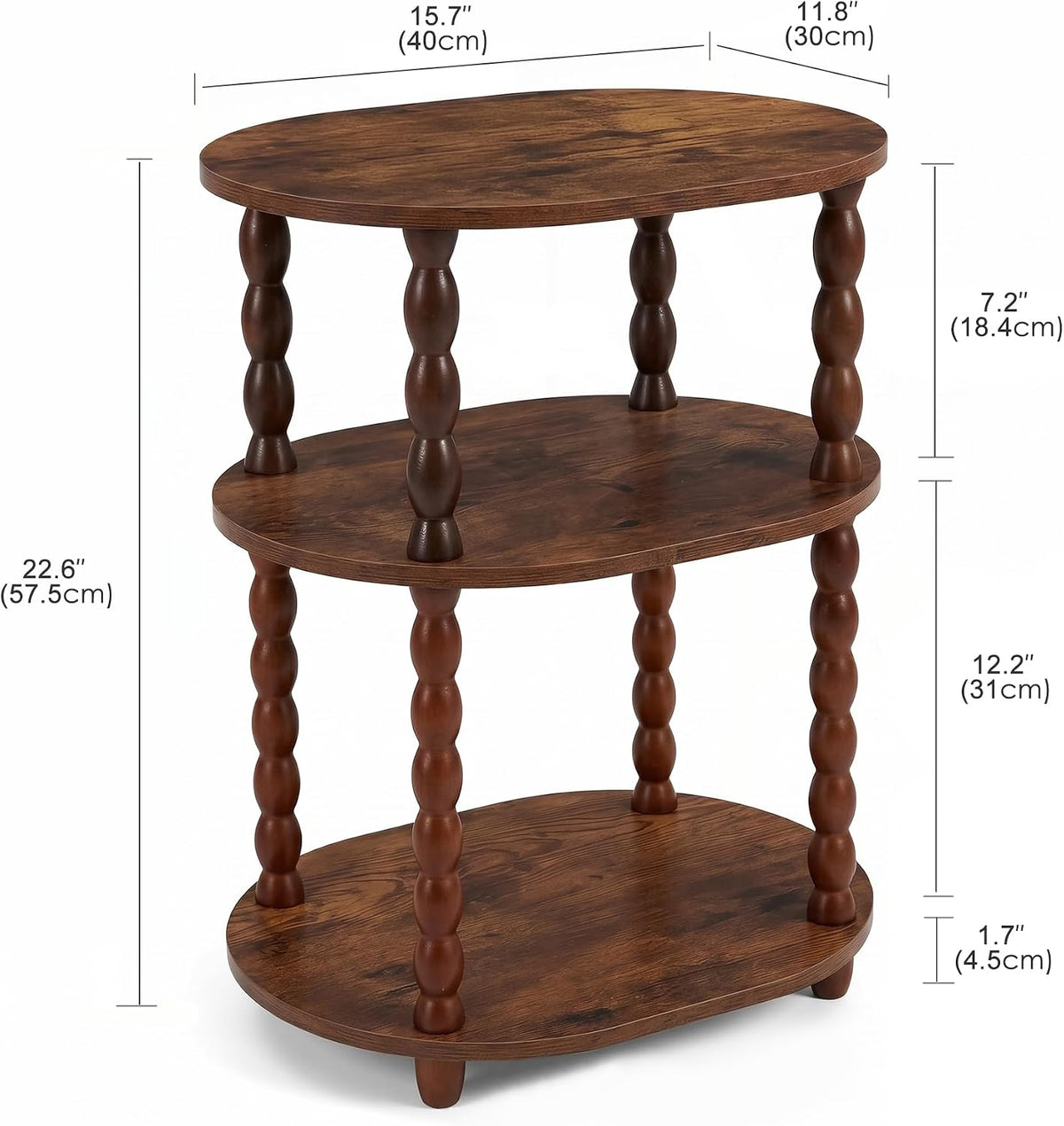 VECELO Oval Side Table 3-Tier Small End Table Night Stand Accent Table