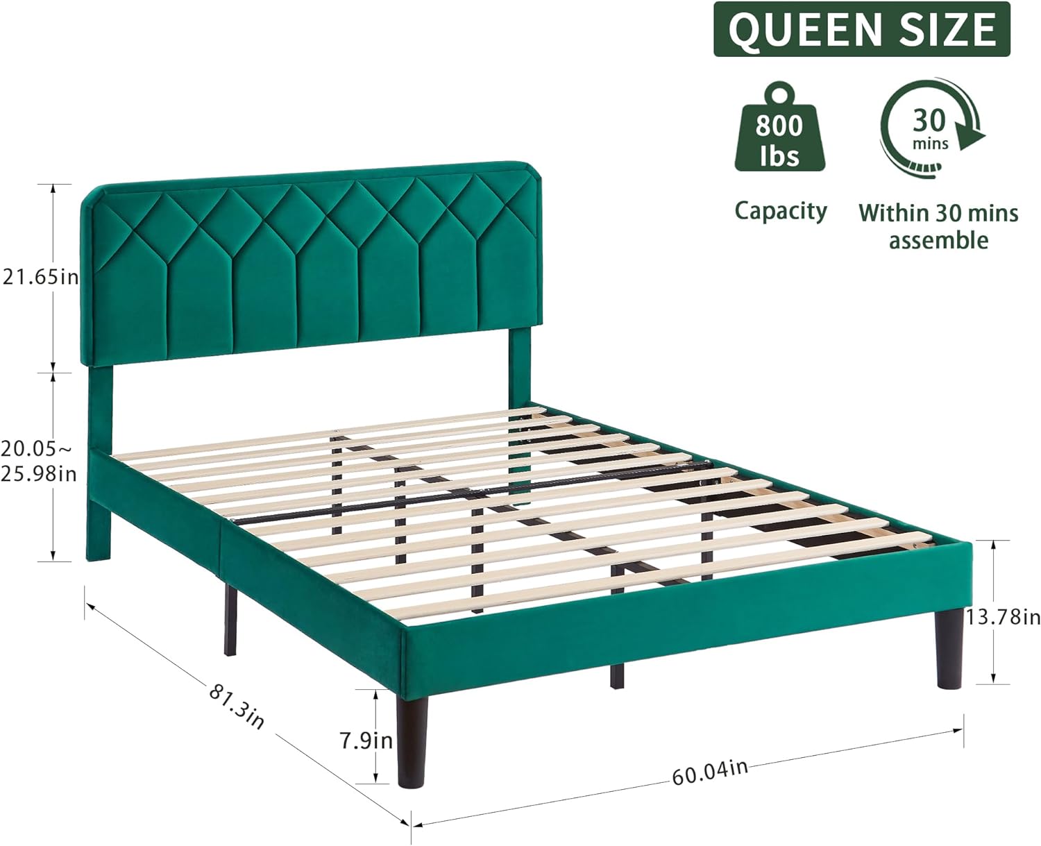 VECELO Premium Leather Upholstered Platform Bed Frame