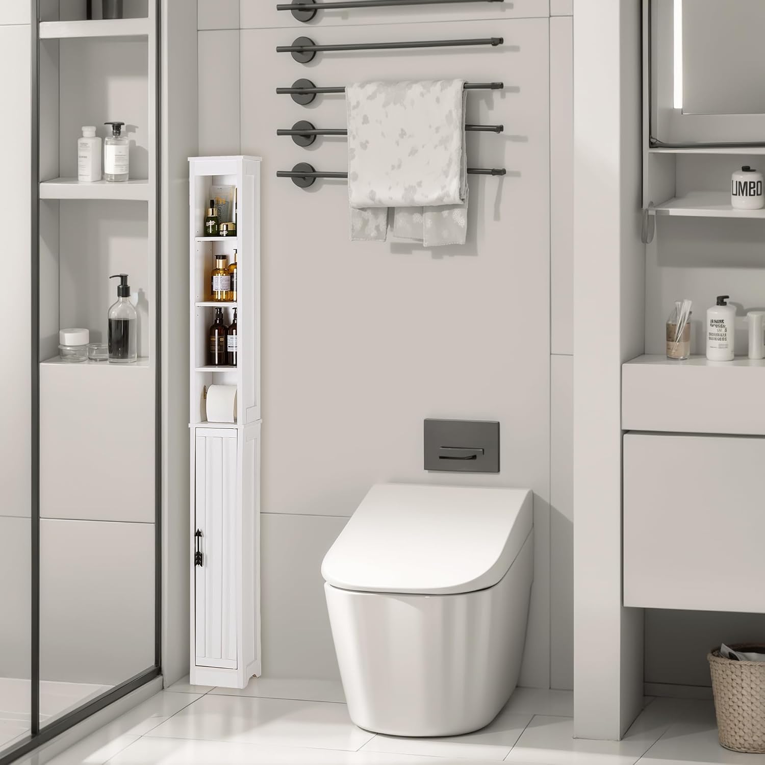 VECELO Bathroom Tall Cabinet with Adjustable Shelves - VECELO