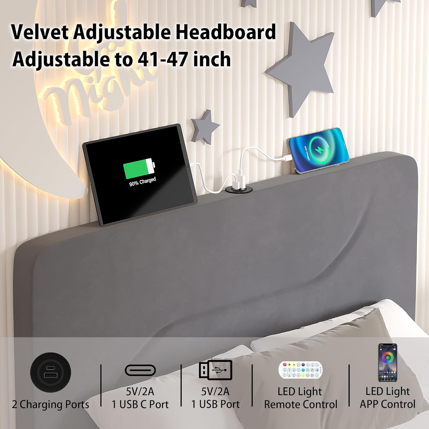 VECELO Bed Frame with LED Lights - VECELO