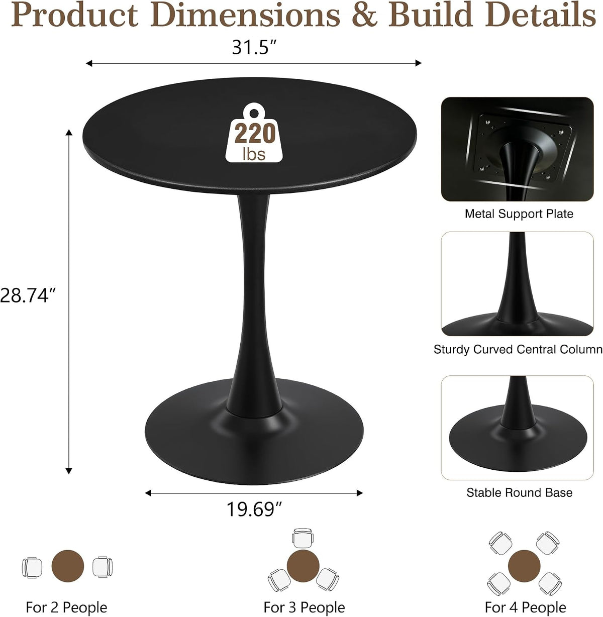 VECELO Round Dining Table, Mid-Century Tulip Table