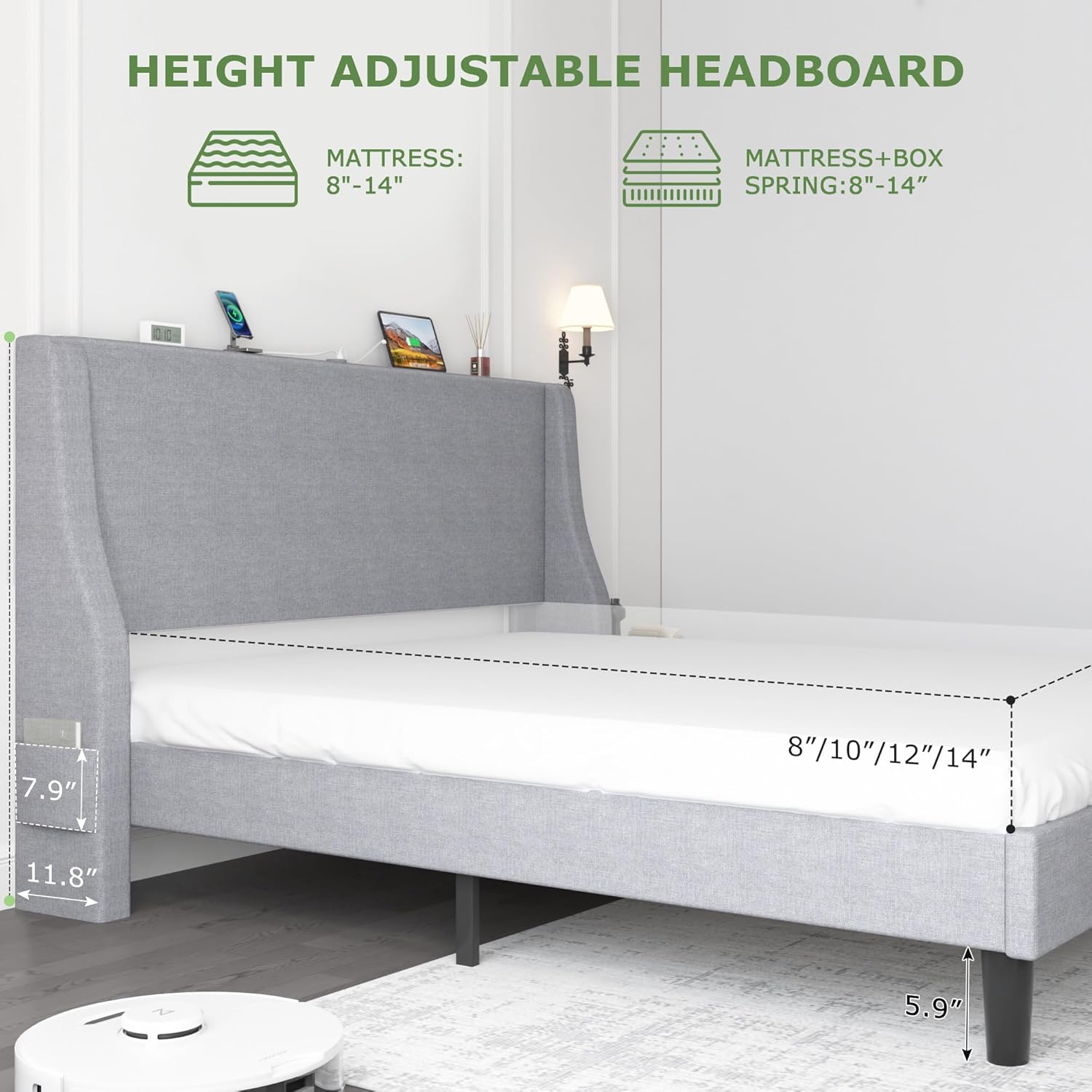 VECELO Bed Frame with Upholstered Wingback Headboard