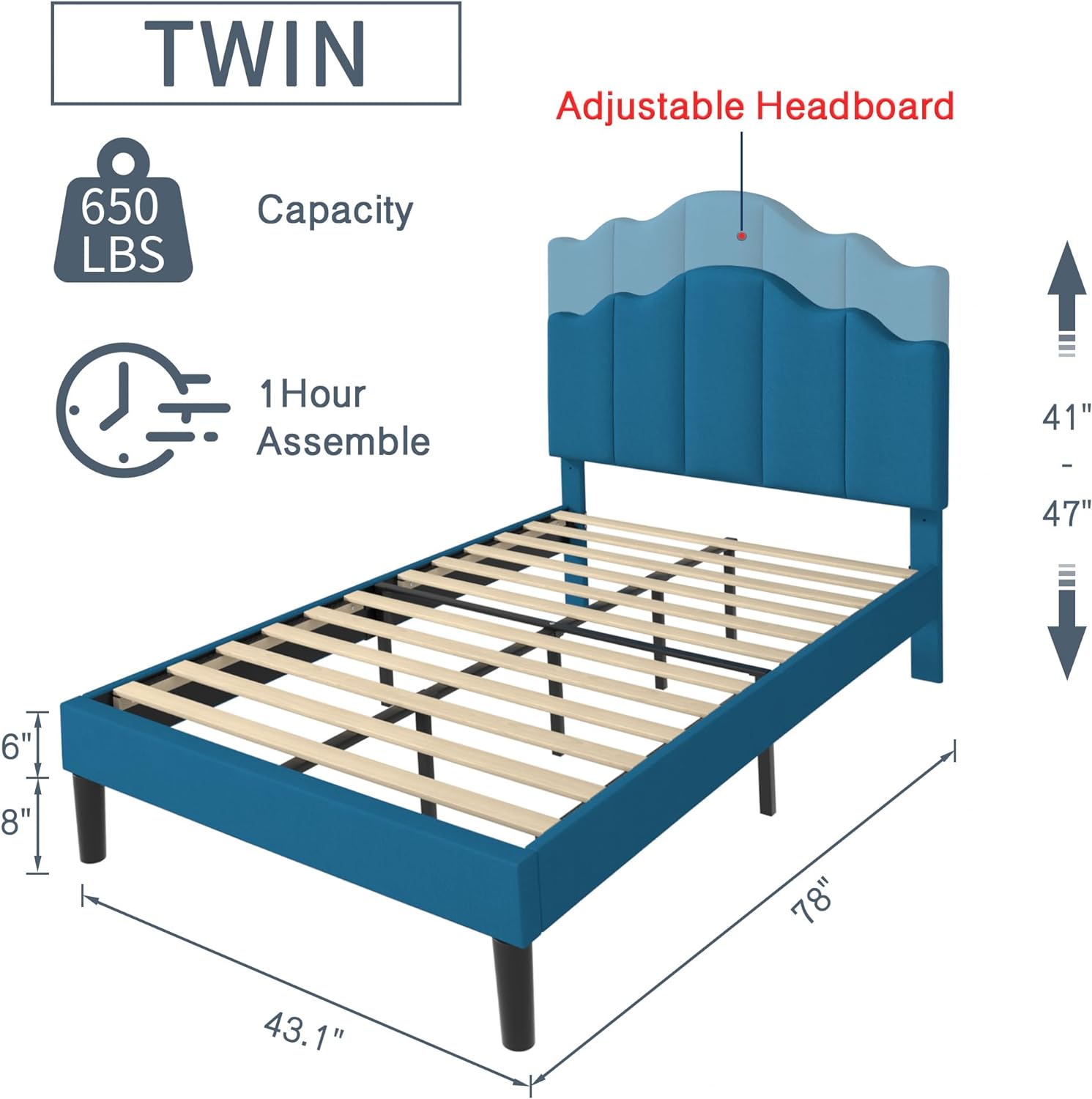 VECELO Upholstered Platform Bed,Mattress Foundation with Headboard