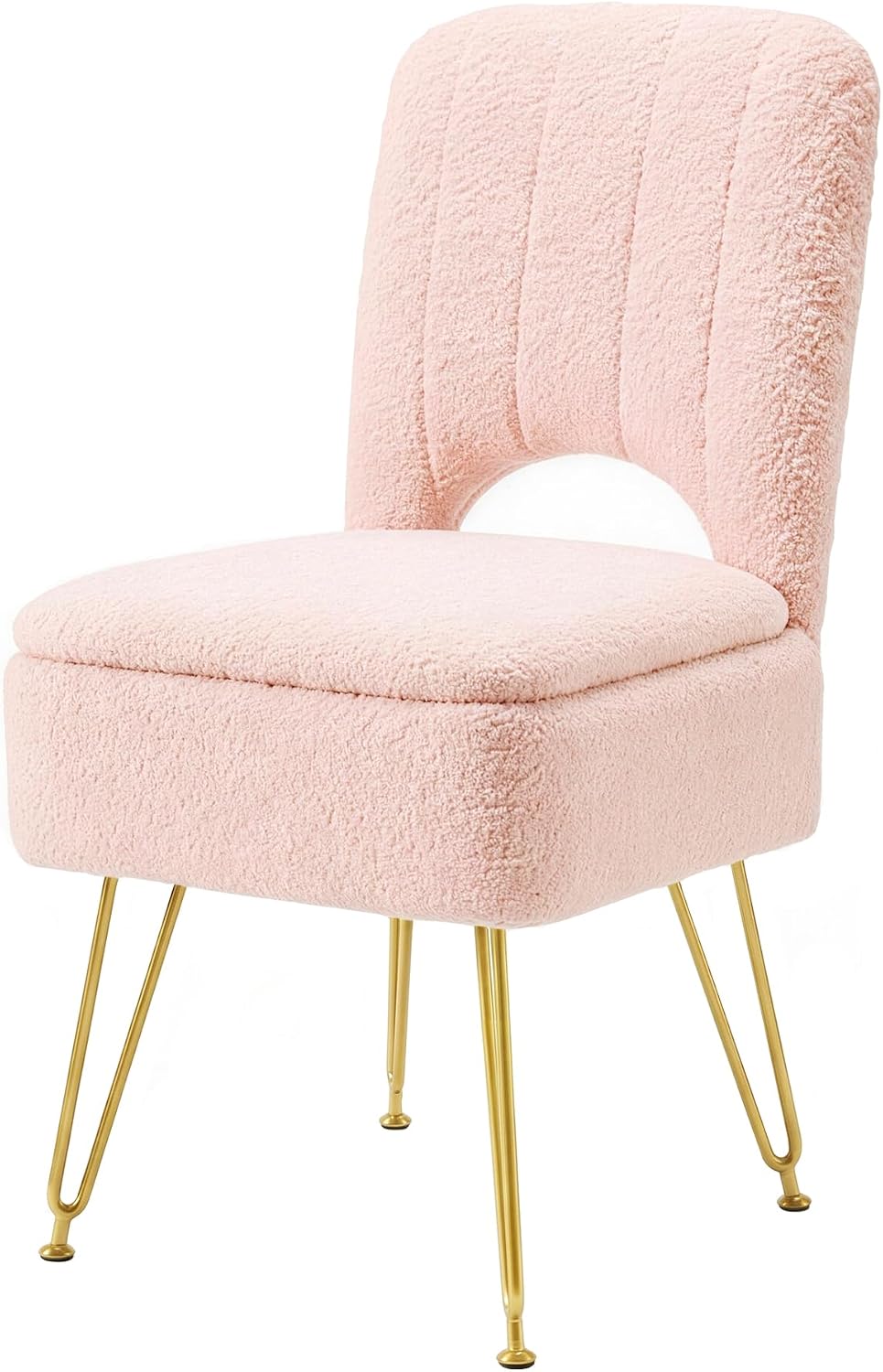 VECELO White Vanity Stool Chair with Storage and Folding Back