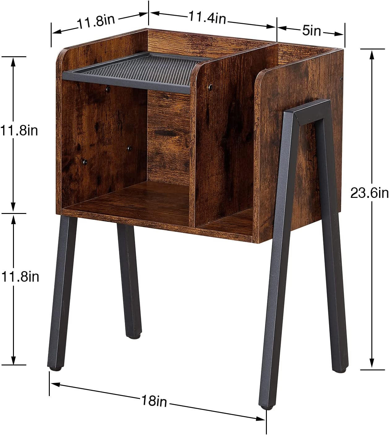 VECELO Industrial Side End Table/Nightstand Stackable Accent Furniture with 2-Tier Open Storage Compartments