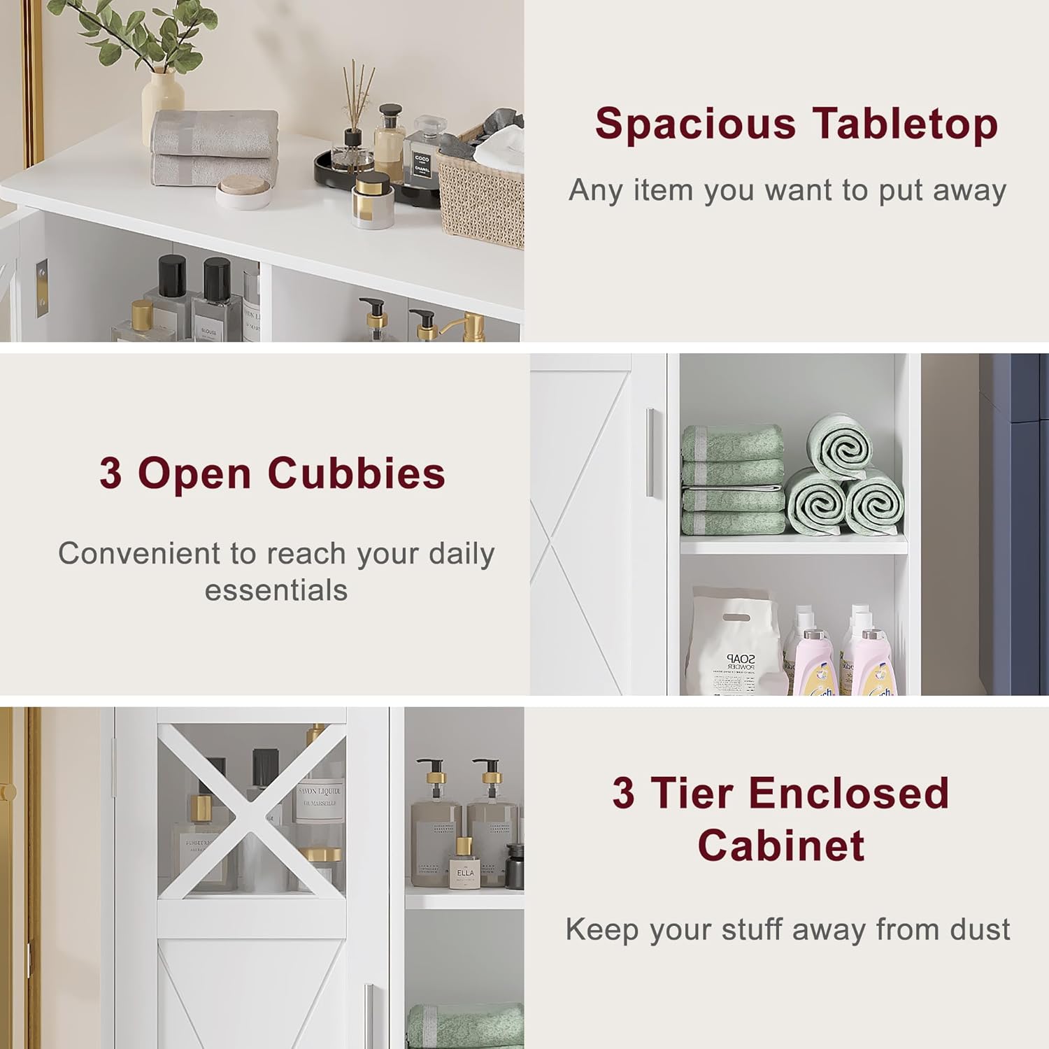 VECELO Bathroom Floor Storage Cabinet with 2 Adjustable Shelves