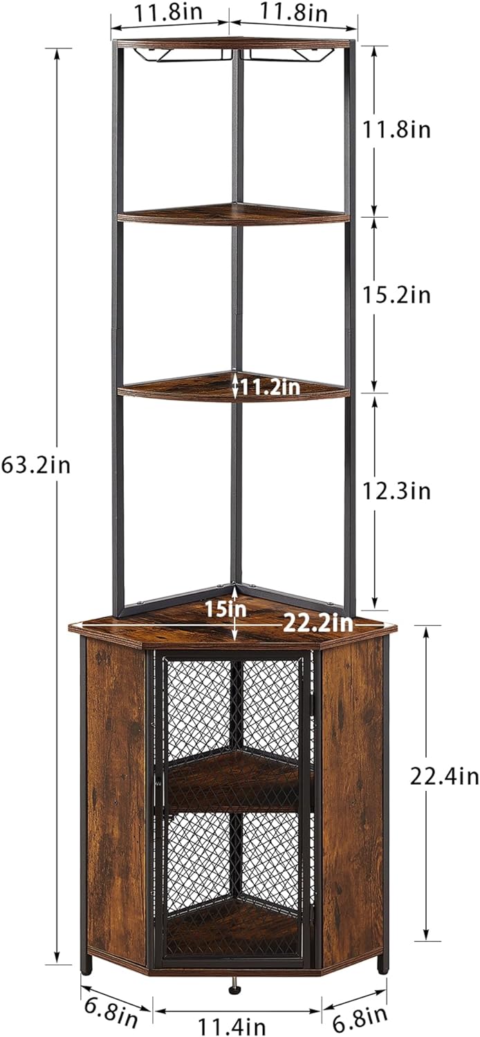 VECELO Corner Cabinet, Tall Storage Shelf Bookshelf Display Shelves Rack