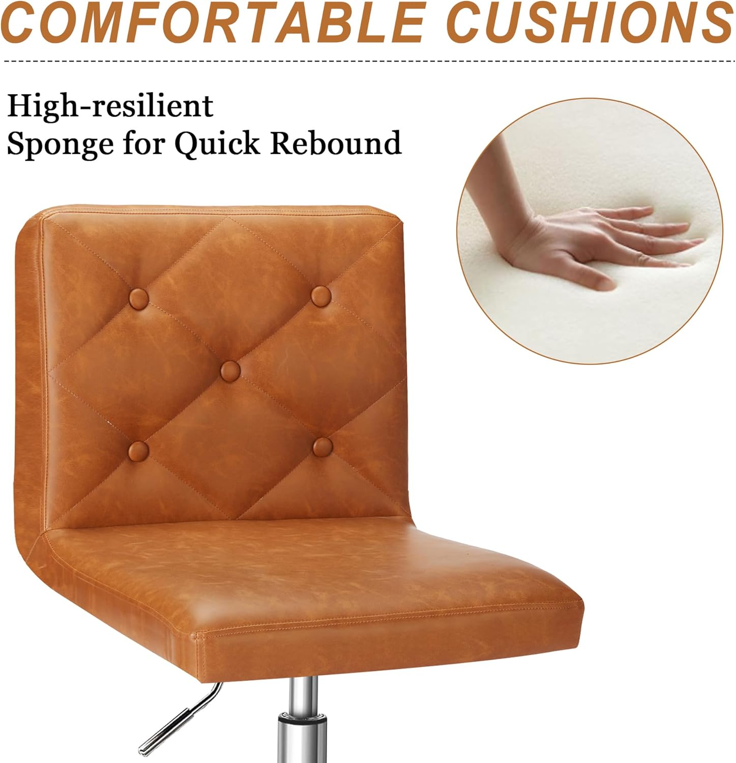 VECELO PU Leather Mid-Back Armless Desk Chair Adjustable Height 360° Rolling Swivel