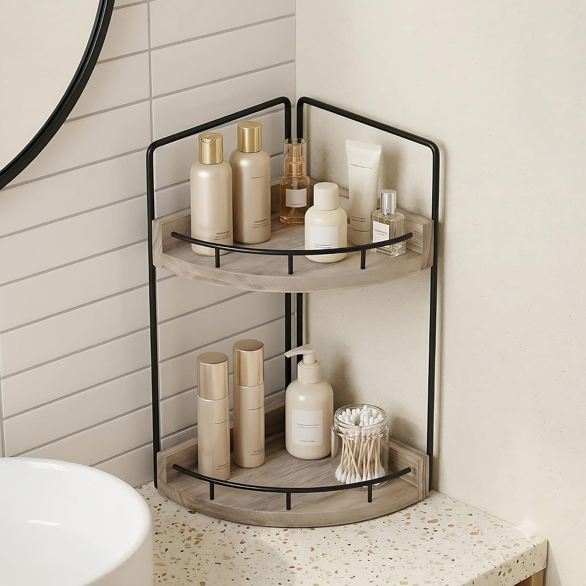 VECELO 2/3-Tier Free Standing Corner Shelf