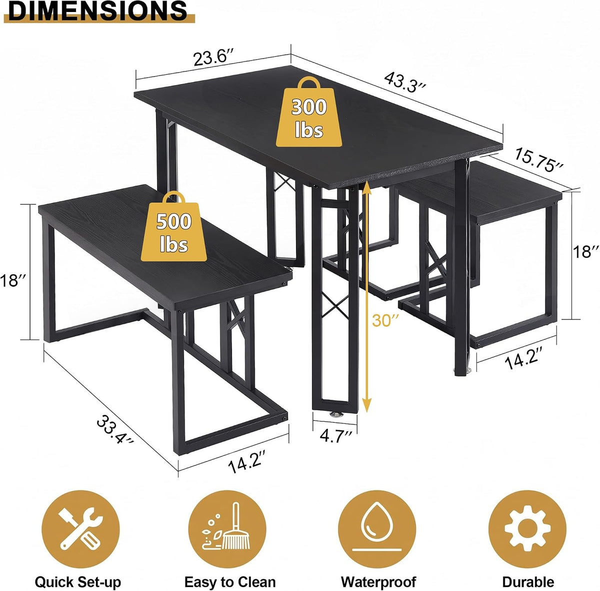 VECELO 43.3" Dining Table Set for 4