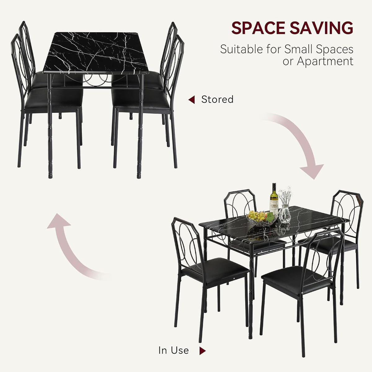 VECELO 5 Piece Dining Table Set for 4, Dinette with Chairs for Kitchen