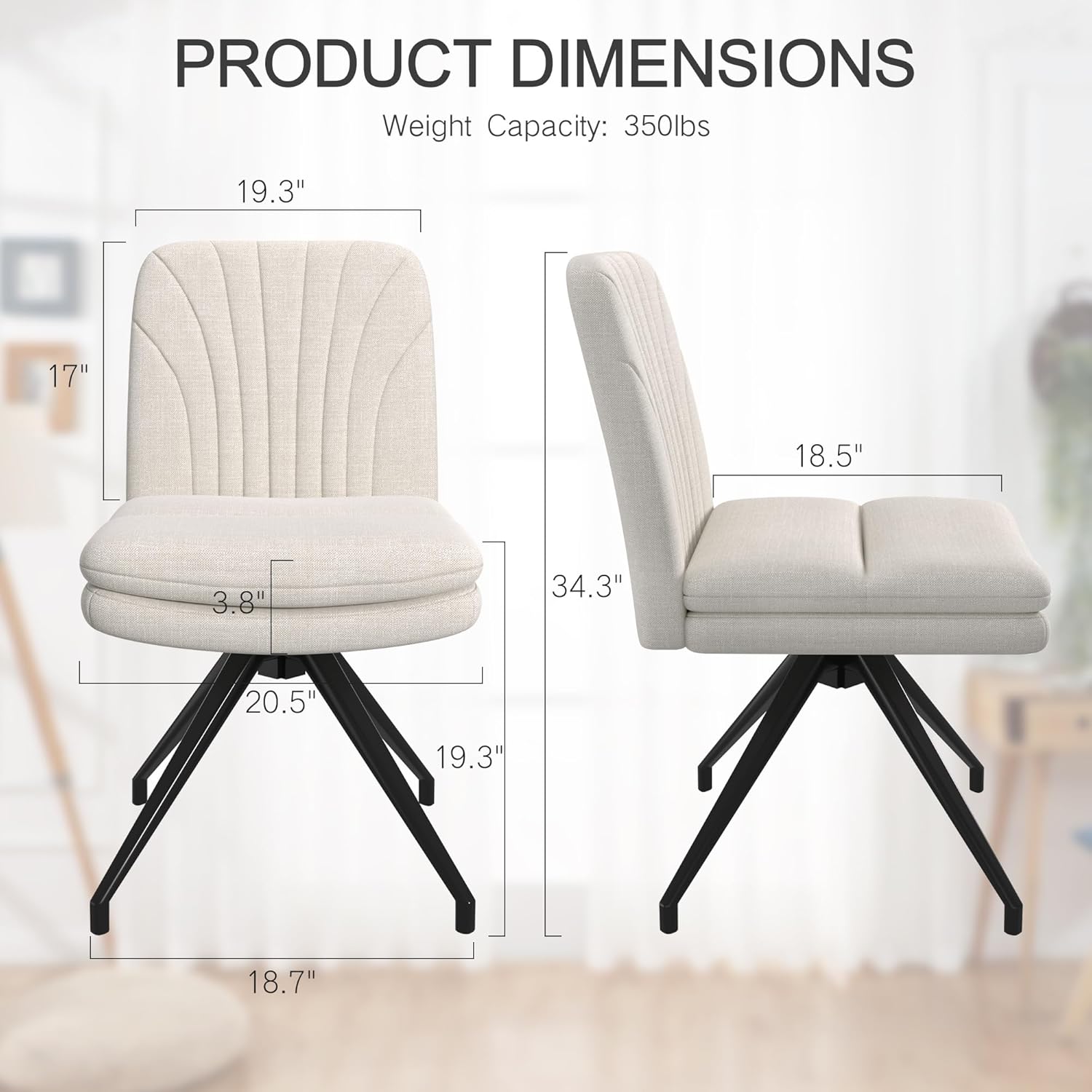 VECELO Armless Office Desk Chair, Criss Cross Legged Vanity Chair with Wide Padded Seat - VECELO