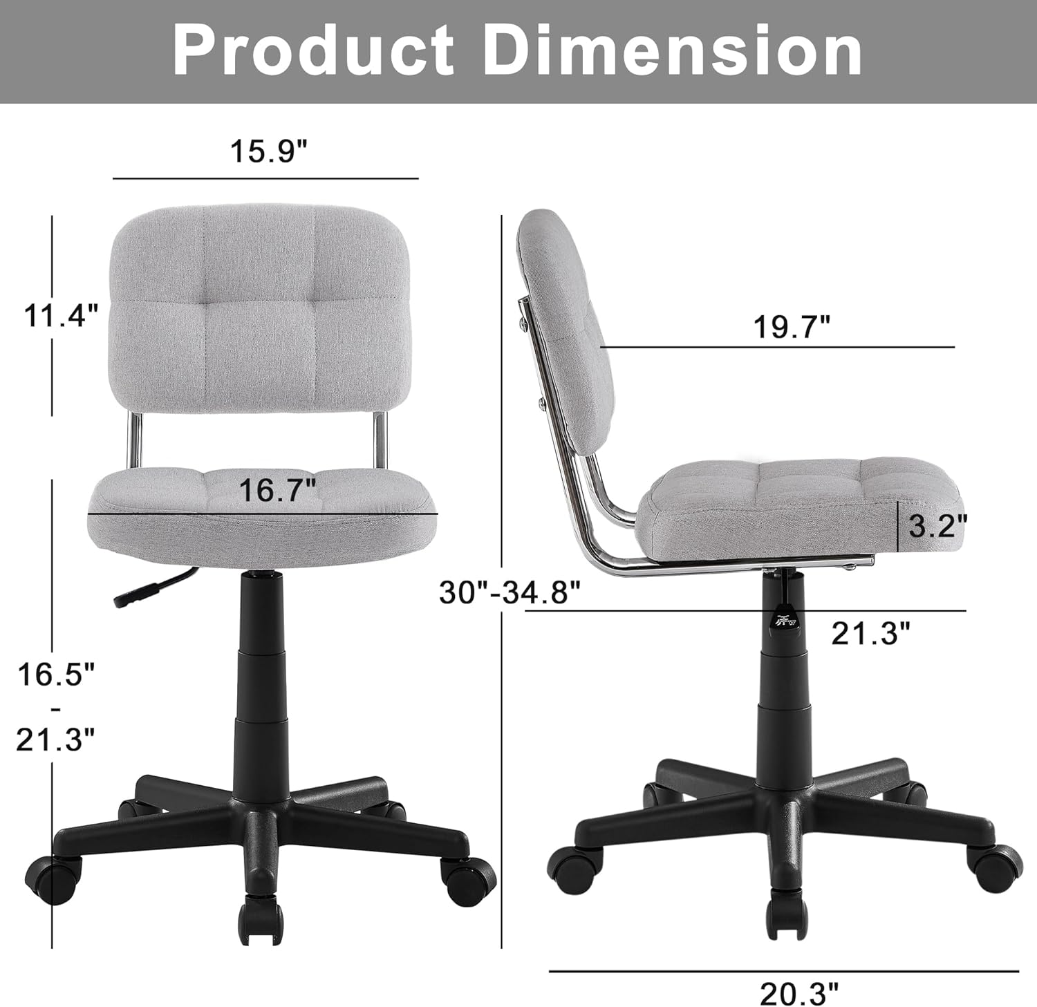 VECELO Modern Armless Home Office Desk Chair for Make Up/Bed Room/Small Space