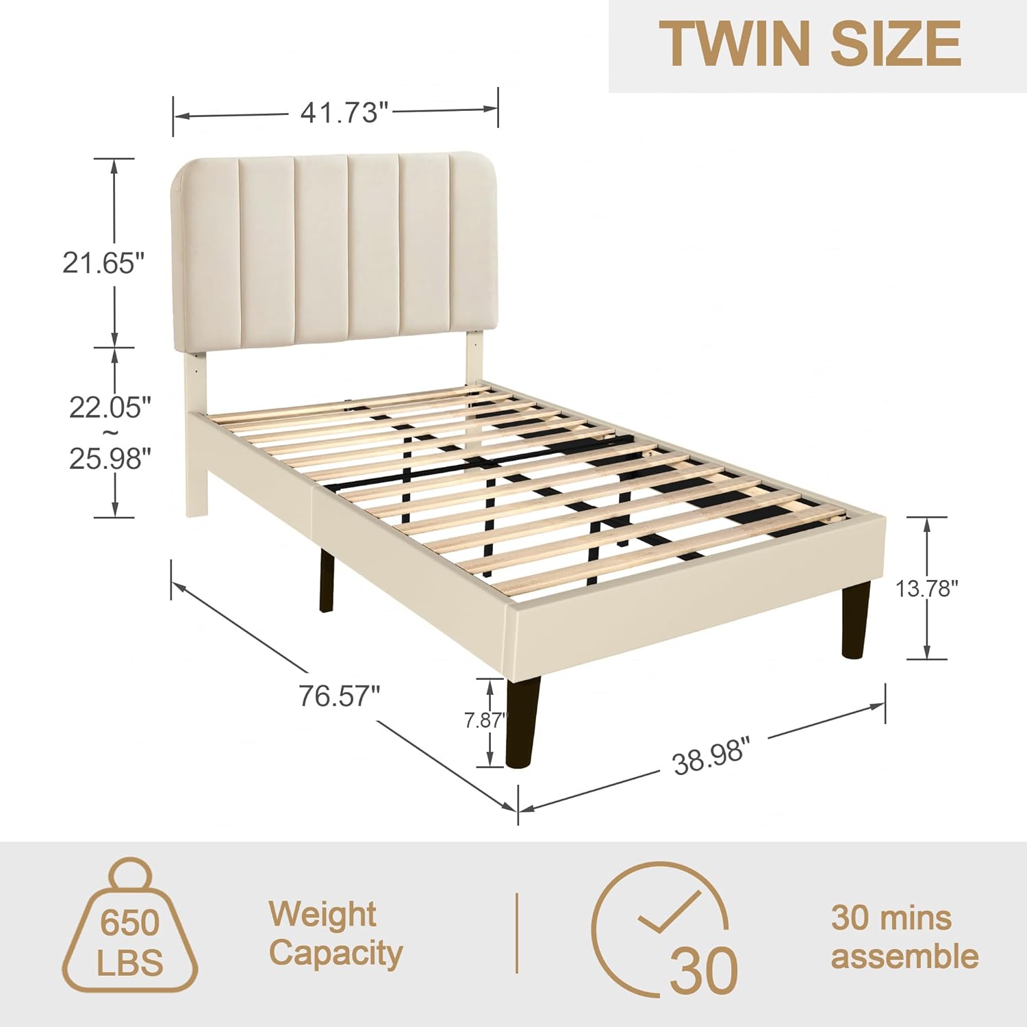 VECELO Upholstered Platform bedframe with Adjustable Headboard