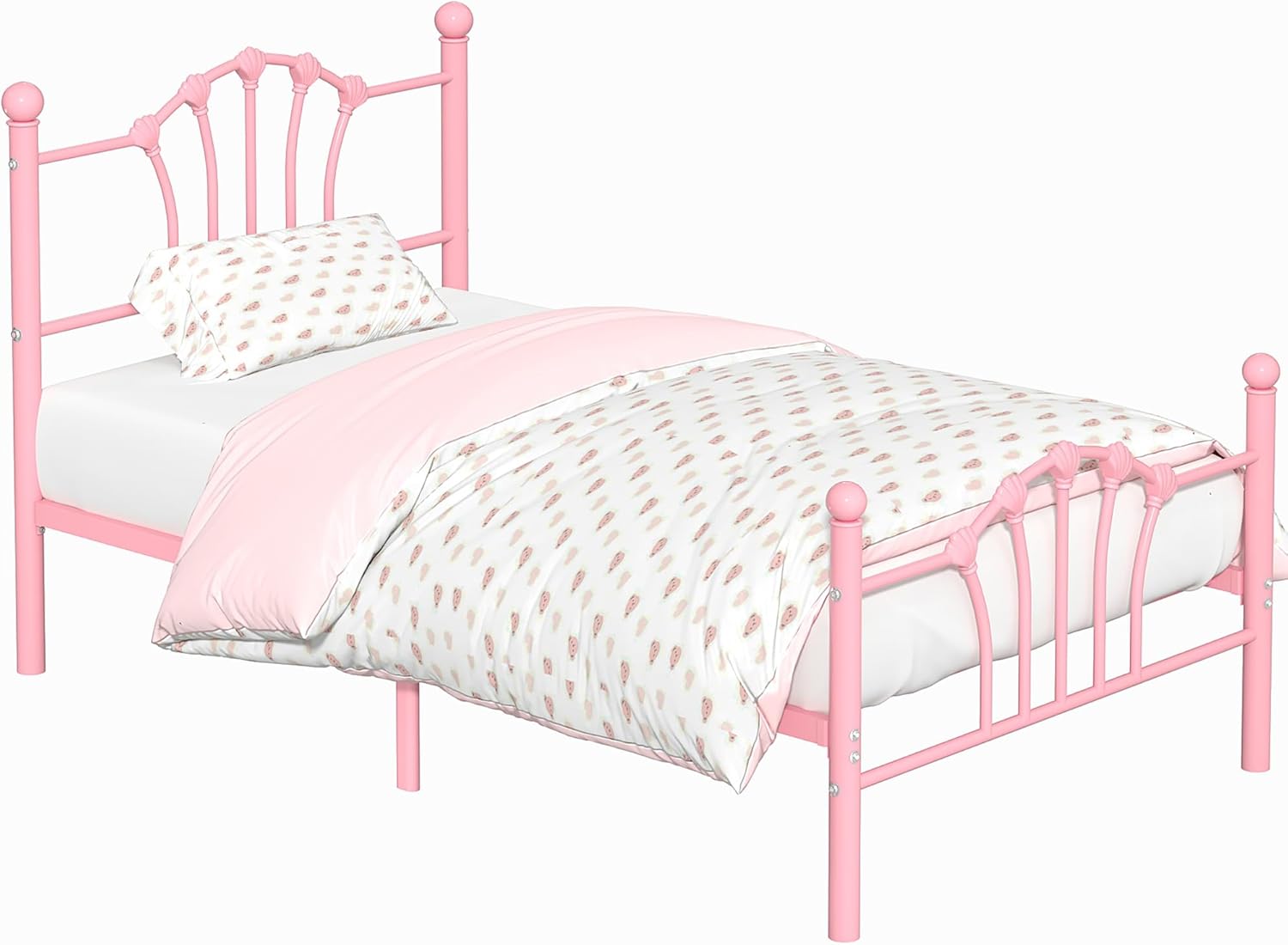 VECELO Twin Size Metal Bed Frame with Shell Headboard and Footboard