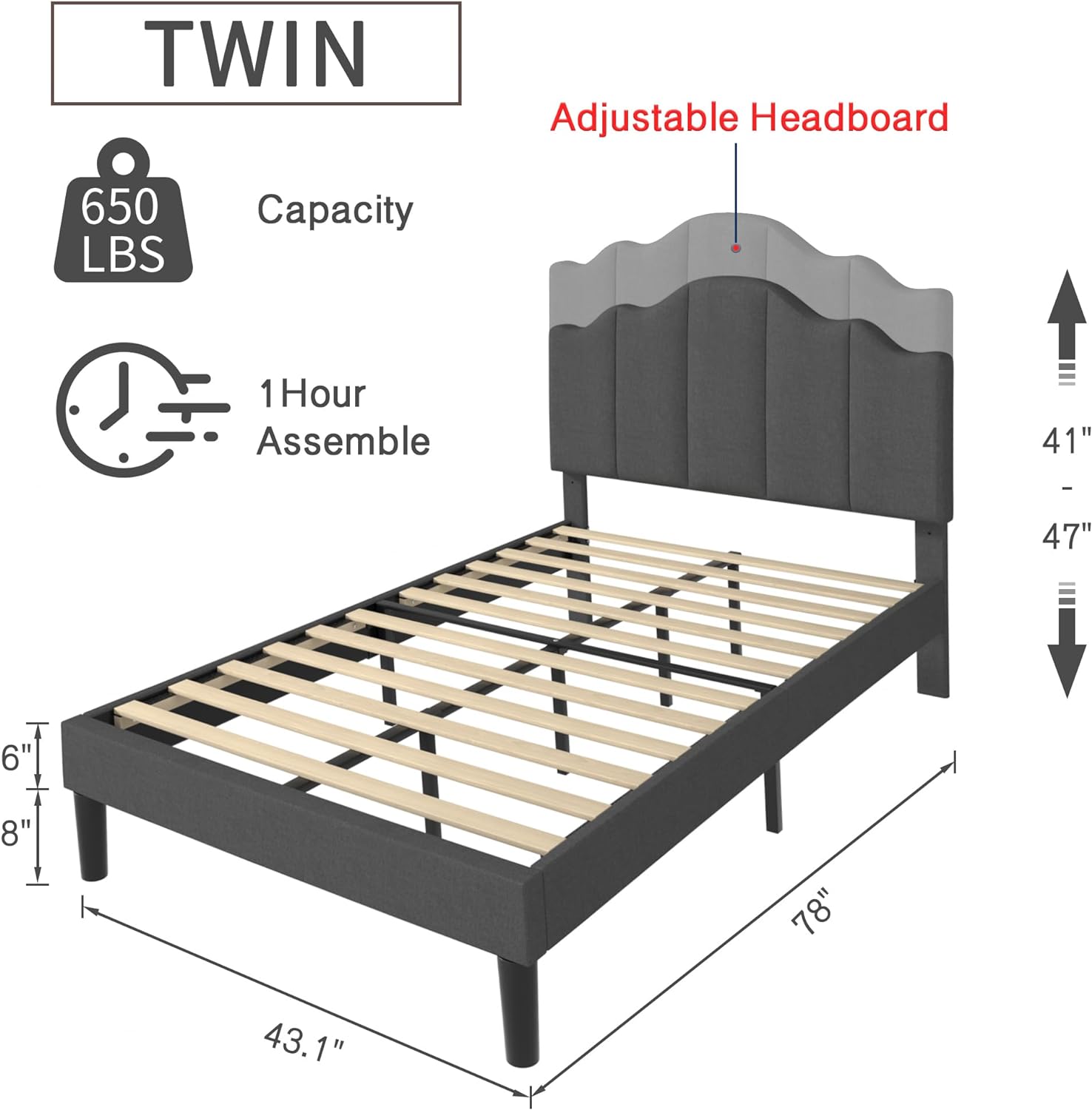 VECELO Upholstered Platform Bed,Mattress Foundation with Headboard