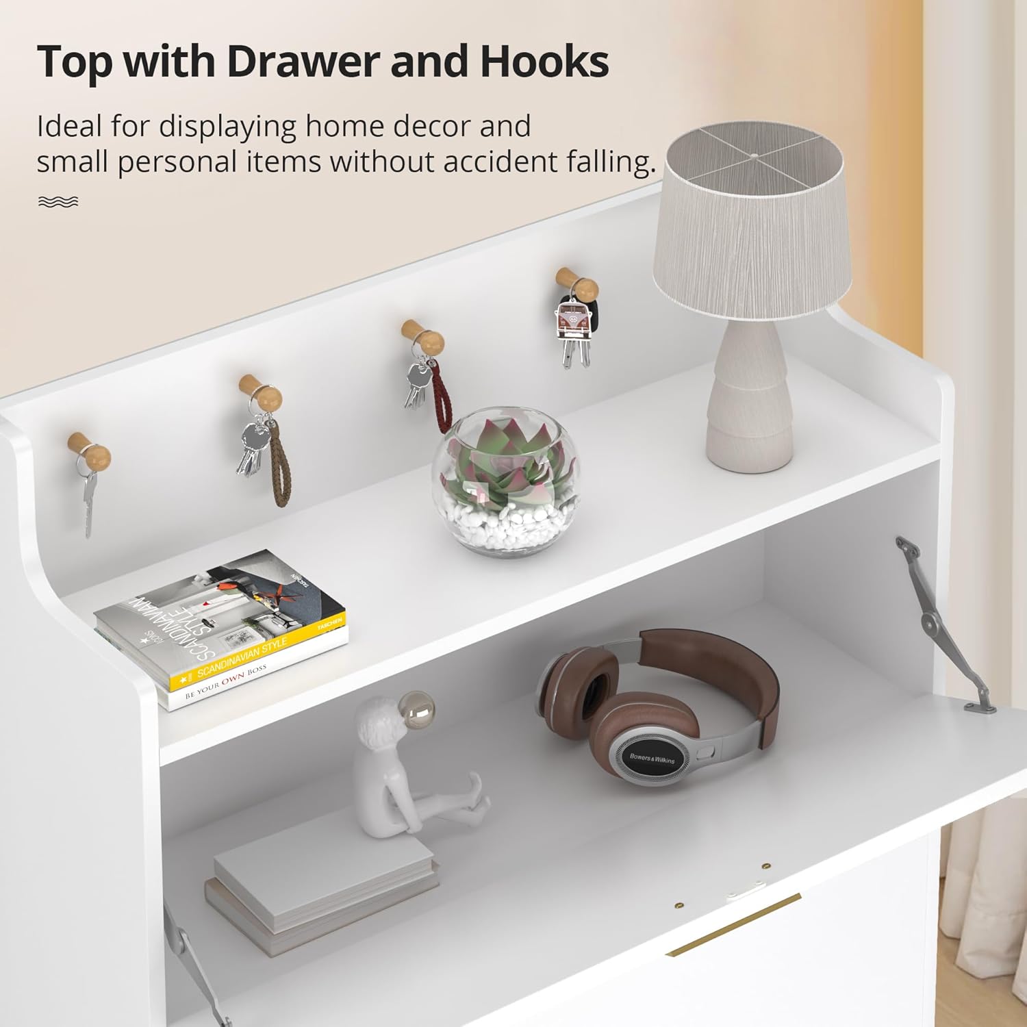 VECELO Shoe Cabinet with 2 Flip Drawers for Entryway