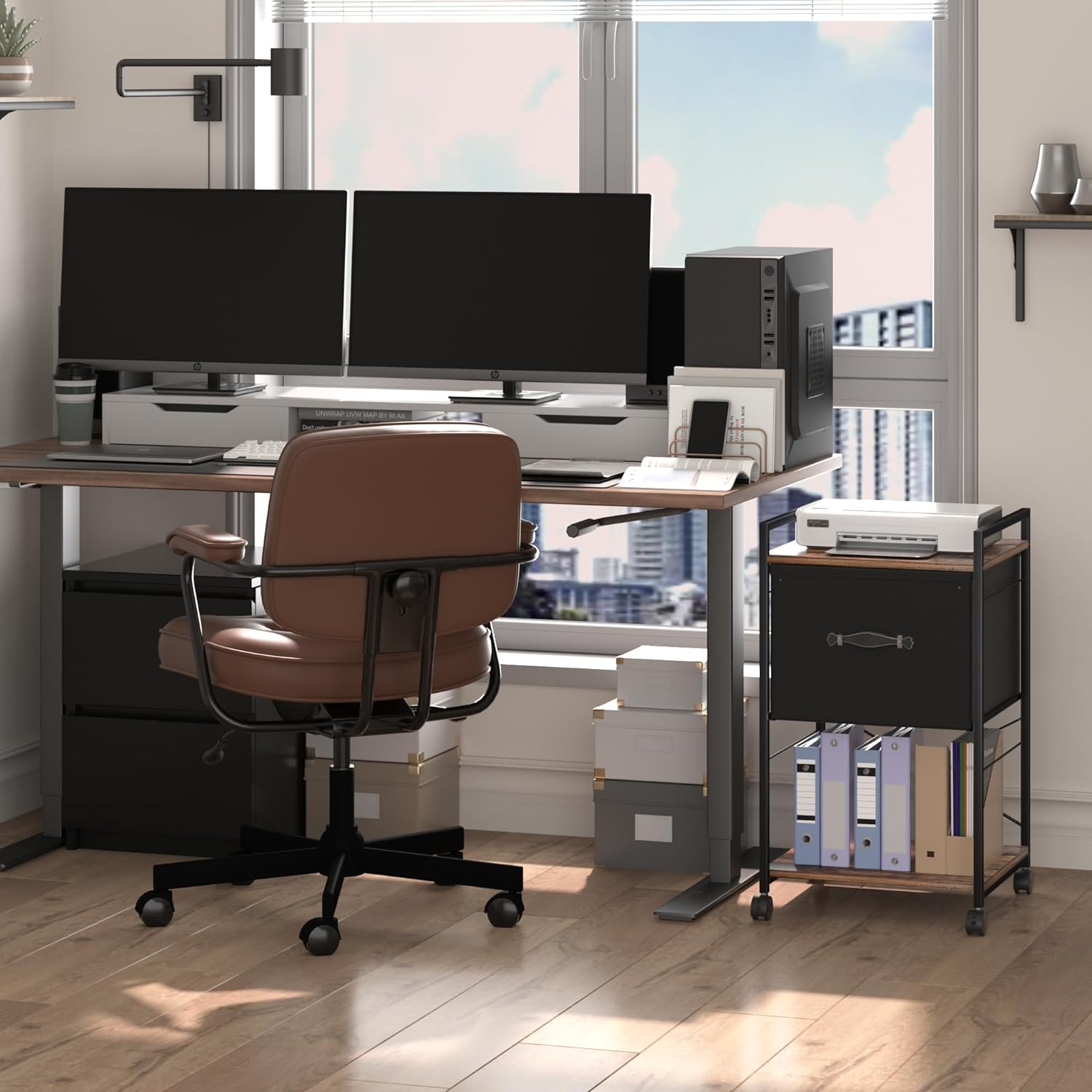 VECELO Mobile Vertical Filing Cabinet, Rolling Printer Shelf with Handle