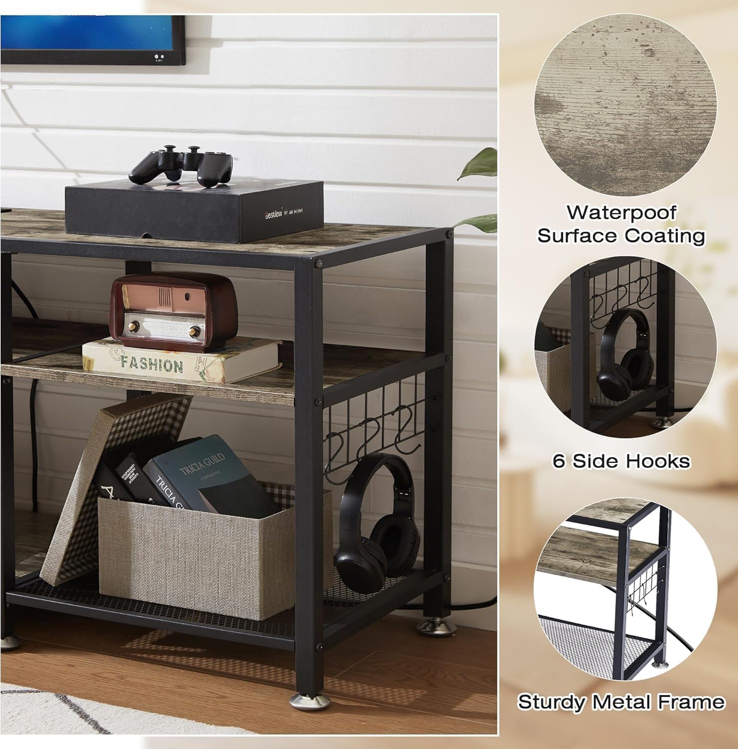 VECELO 63" TV Stand with Power Outlets for 55/60/65/70 Inch Television