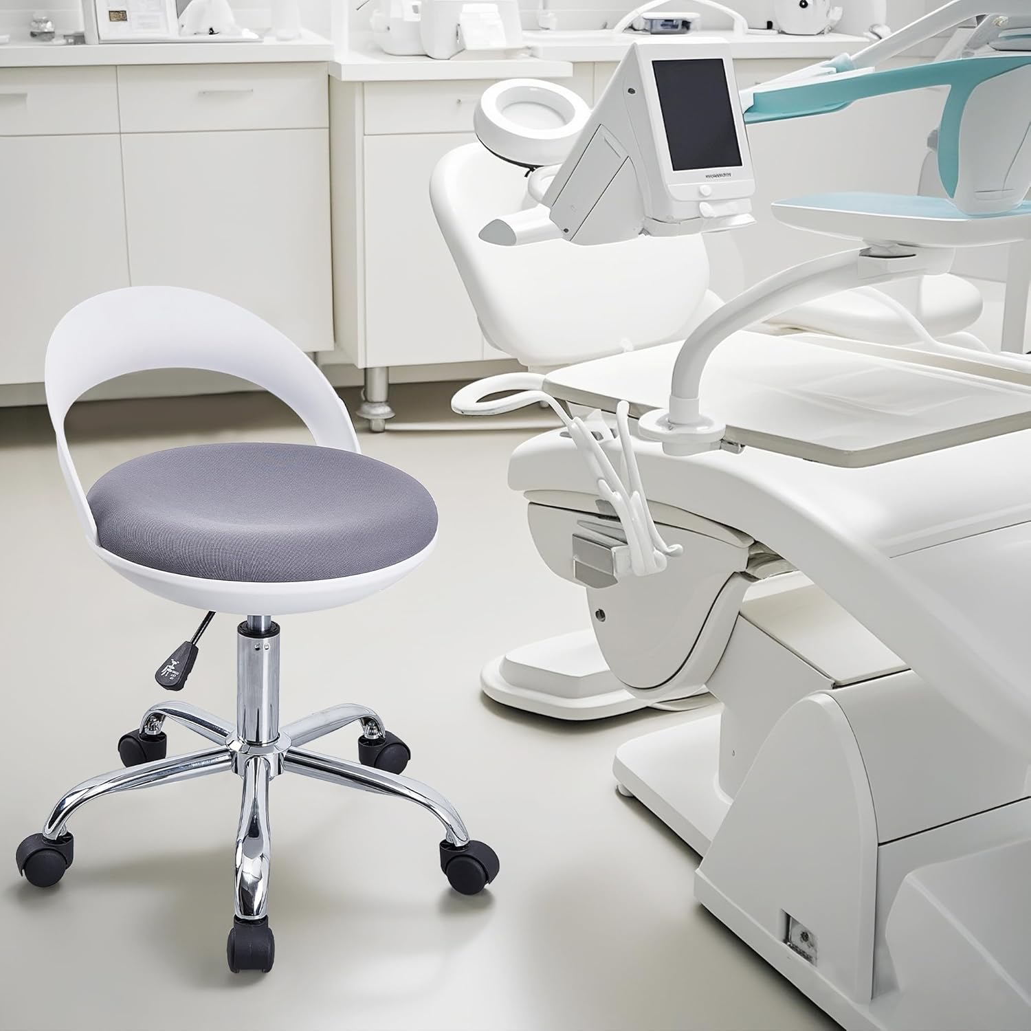 VECELO Round Rolling Stool with Back Support & Wheels