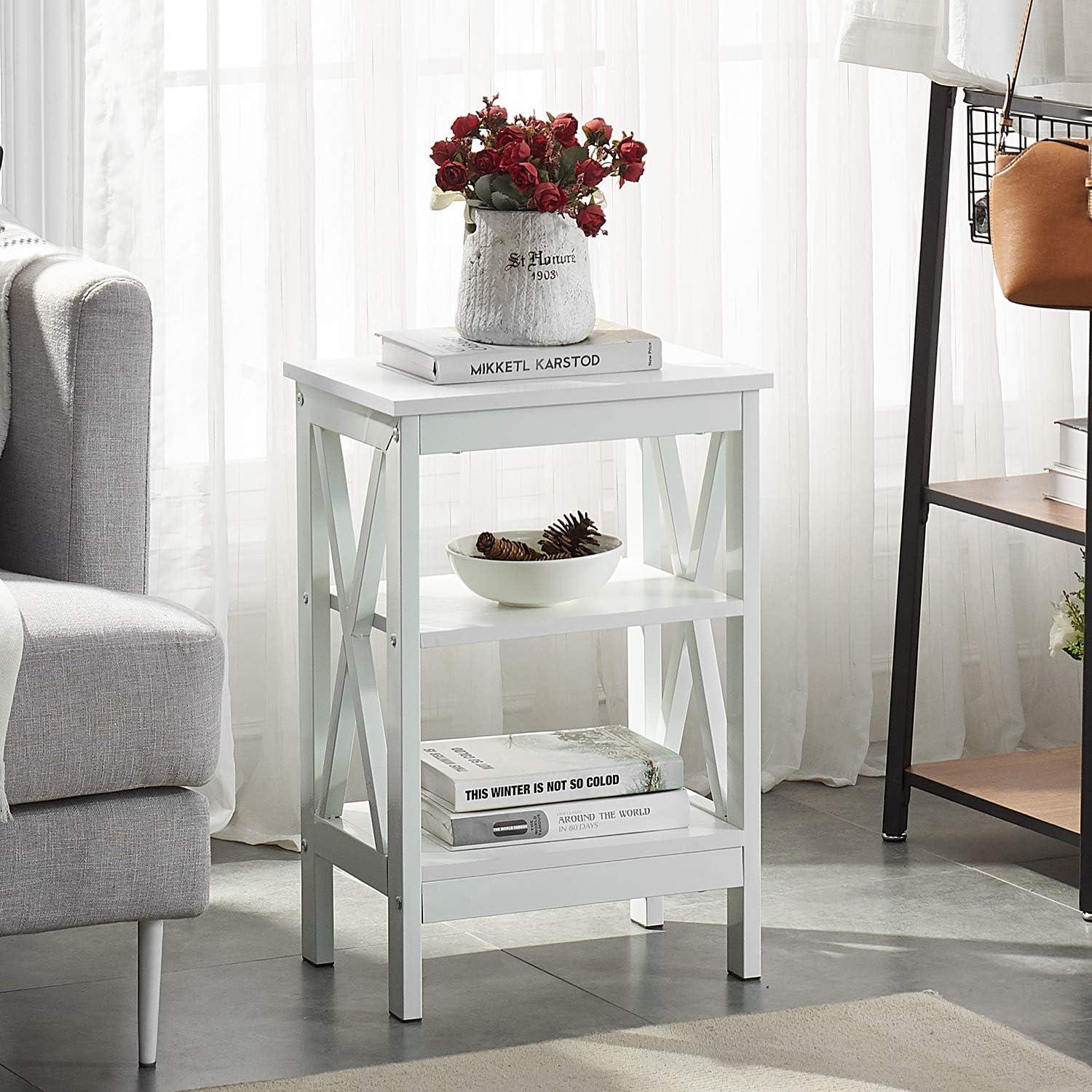 VECELO Modern Nightstand Side End Table with 3-Tiers Open Storage Shelf, 1 pack/2 packs