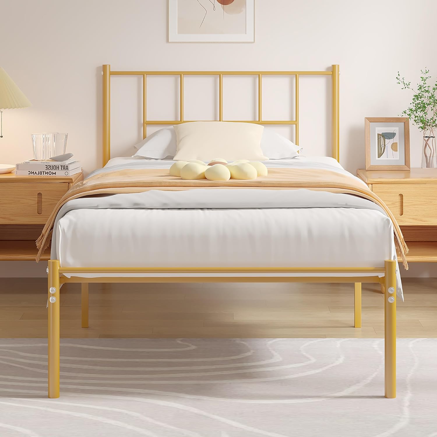 VECELO Bed Frame, 14 Inch Metal Platform with Headboard, Heavy Duty Steel Slat Support - VECELO