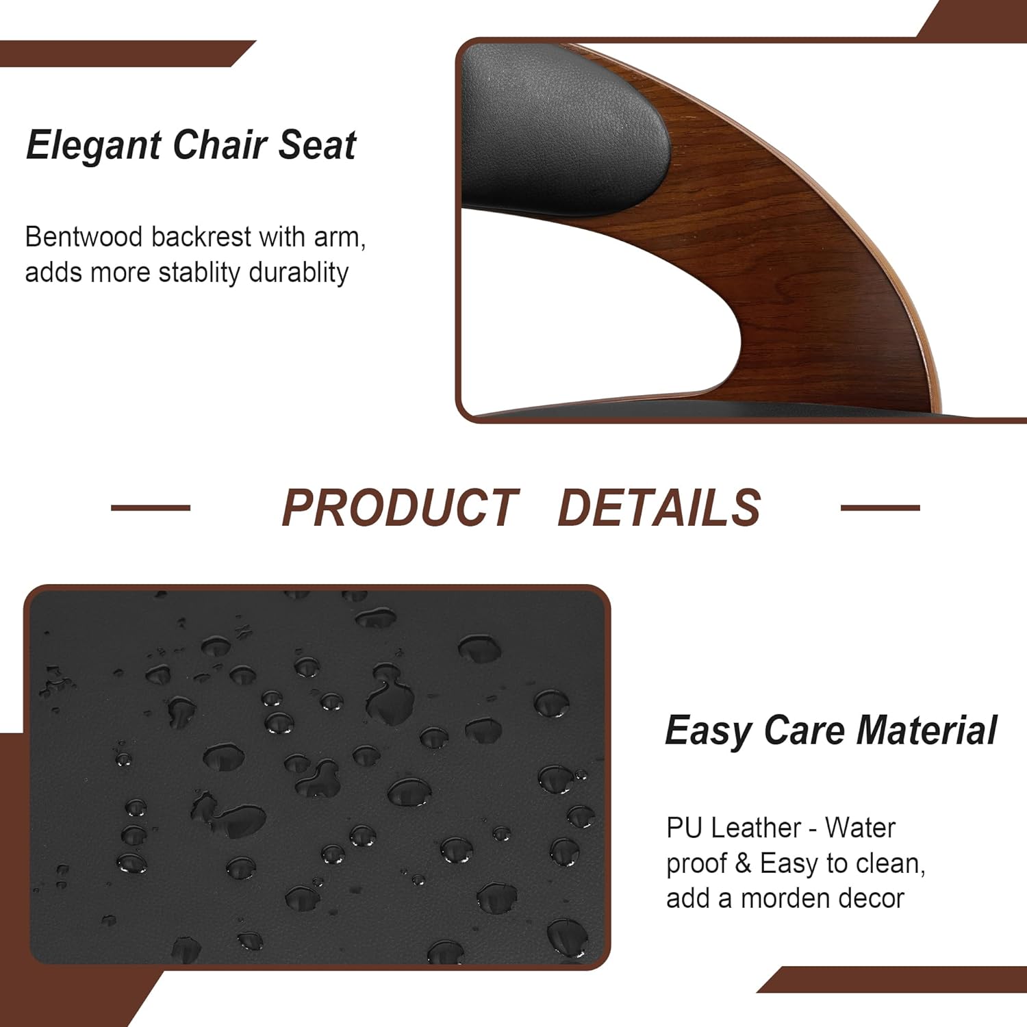 VECELO Bar Stool Set of 2, Counter Height Stools with Bentwood Back - VECELO