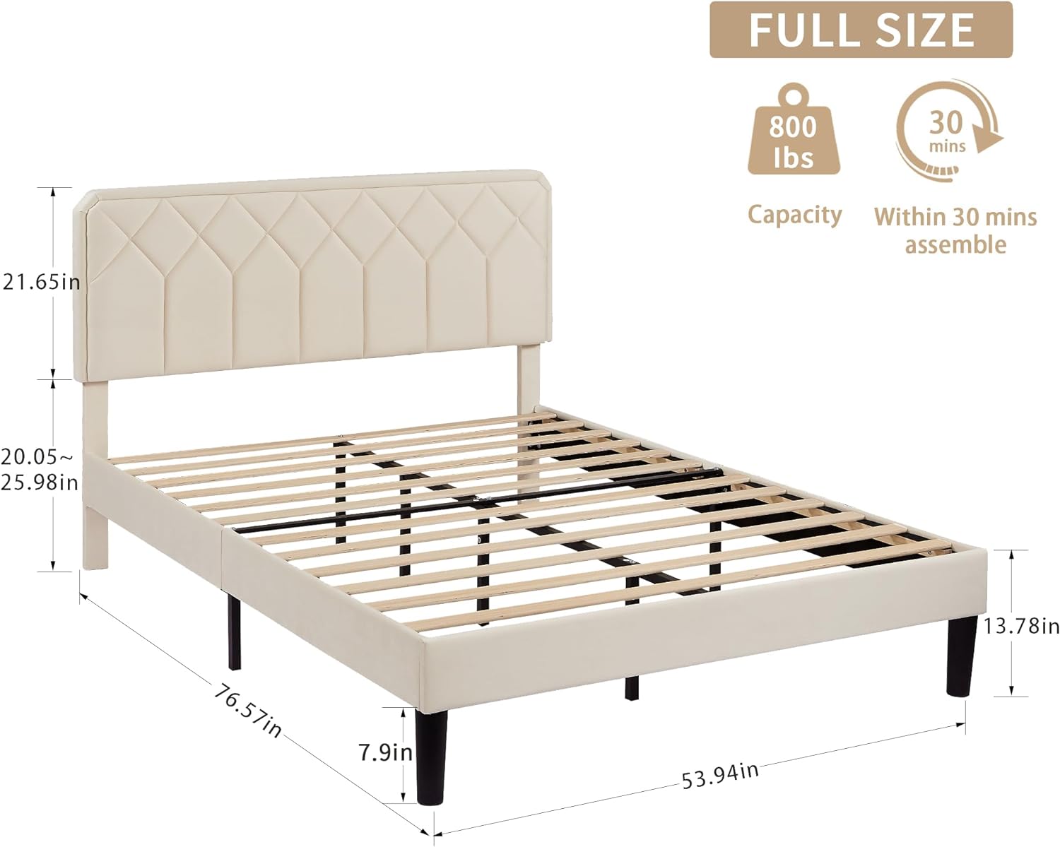 VECELO Premium Leather Upholstered Platform Bed Frame