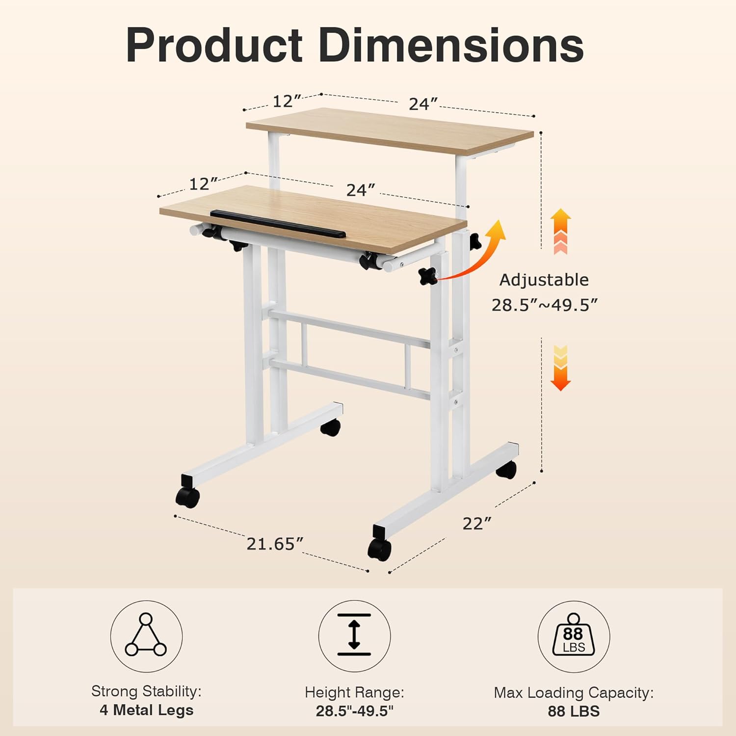 VECELO Small Mobile Standing Desk 24 Inch