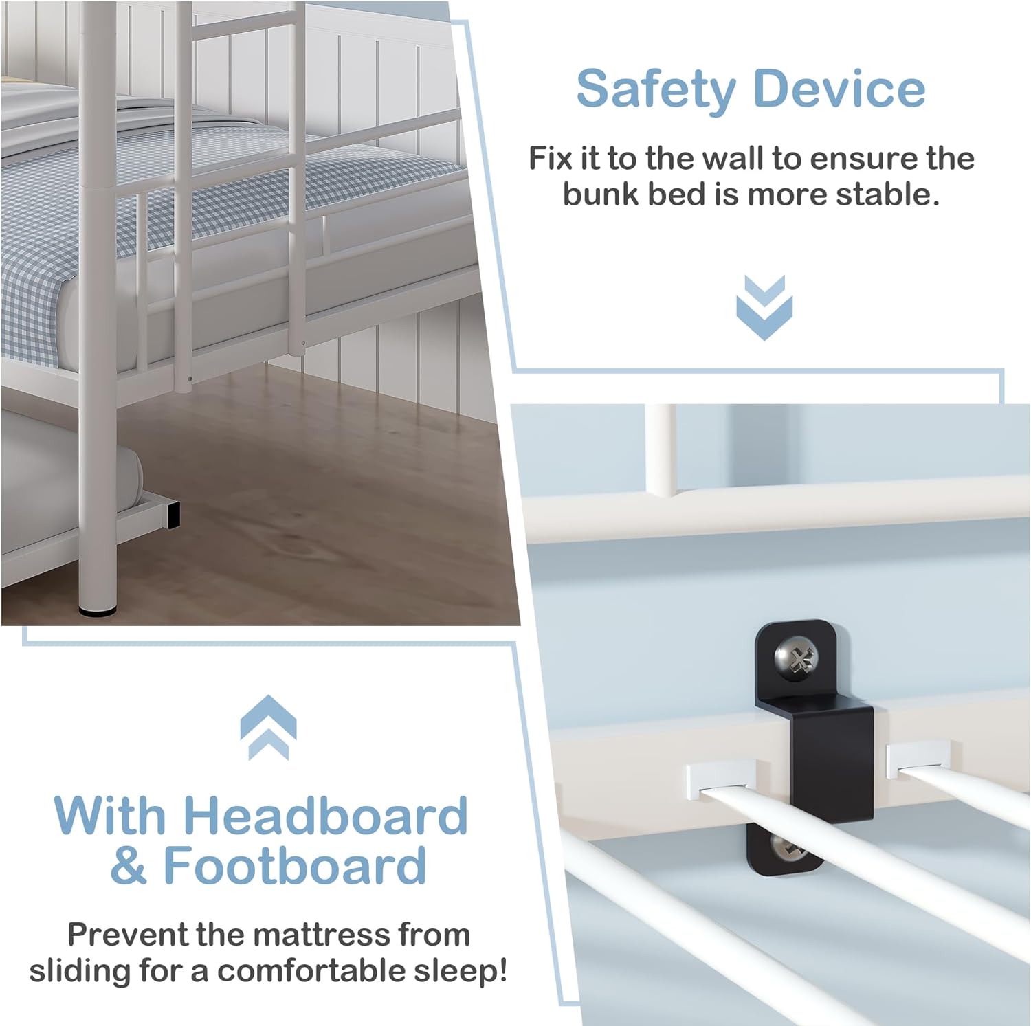VECELO Bunk Bed Twin Over Twin with Trundle, Metal Bunkbeds with Ladder and Full-Length Guardrail - VECELO