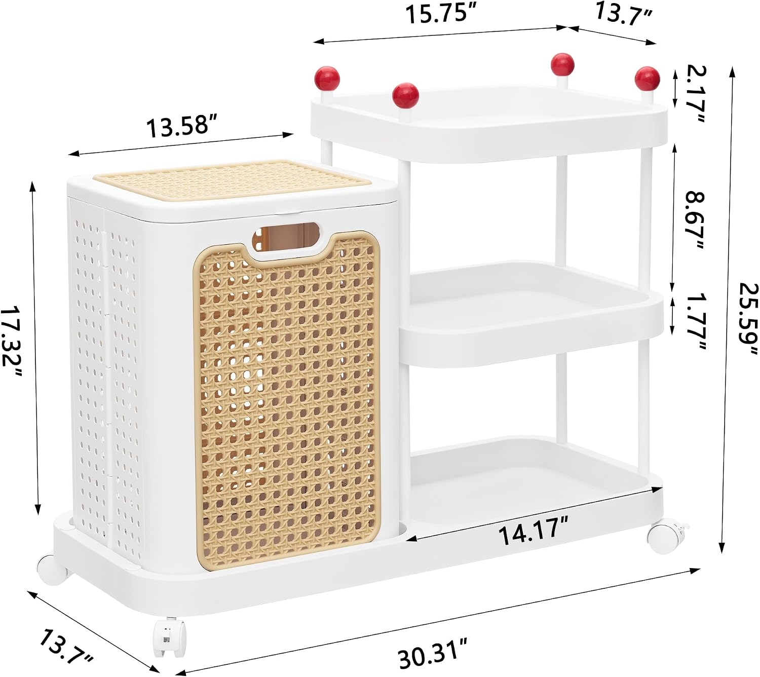 VECELO Rattan-Style Rolling Laundry Hamper Cart