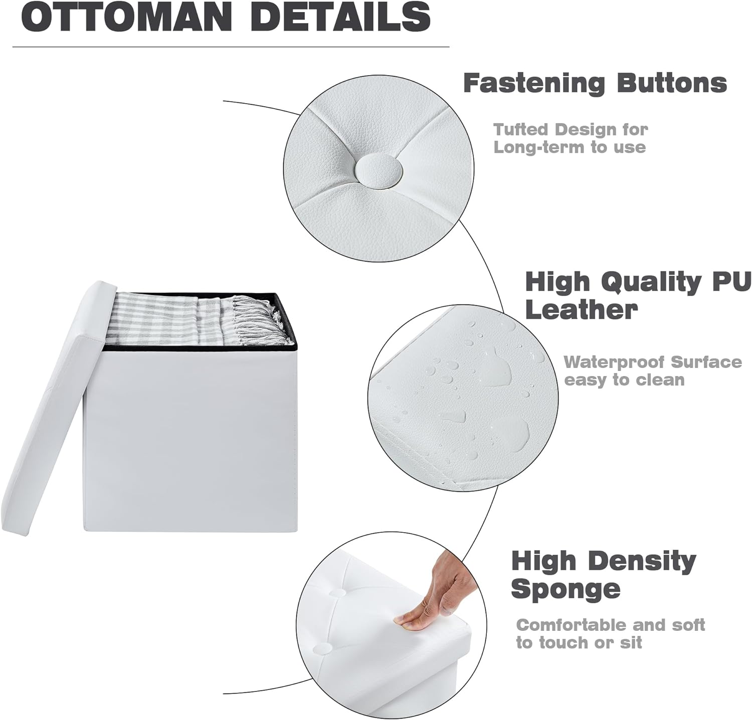 VECELO Storage Ottoman Bench End of Bed 43'' Footstool Footrest Stool Shoestool