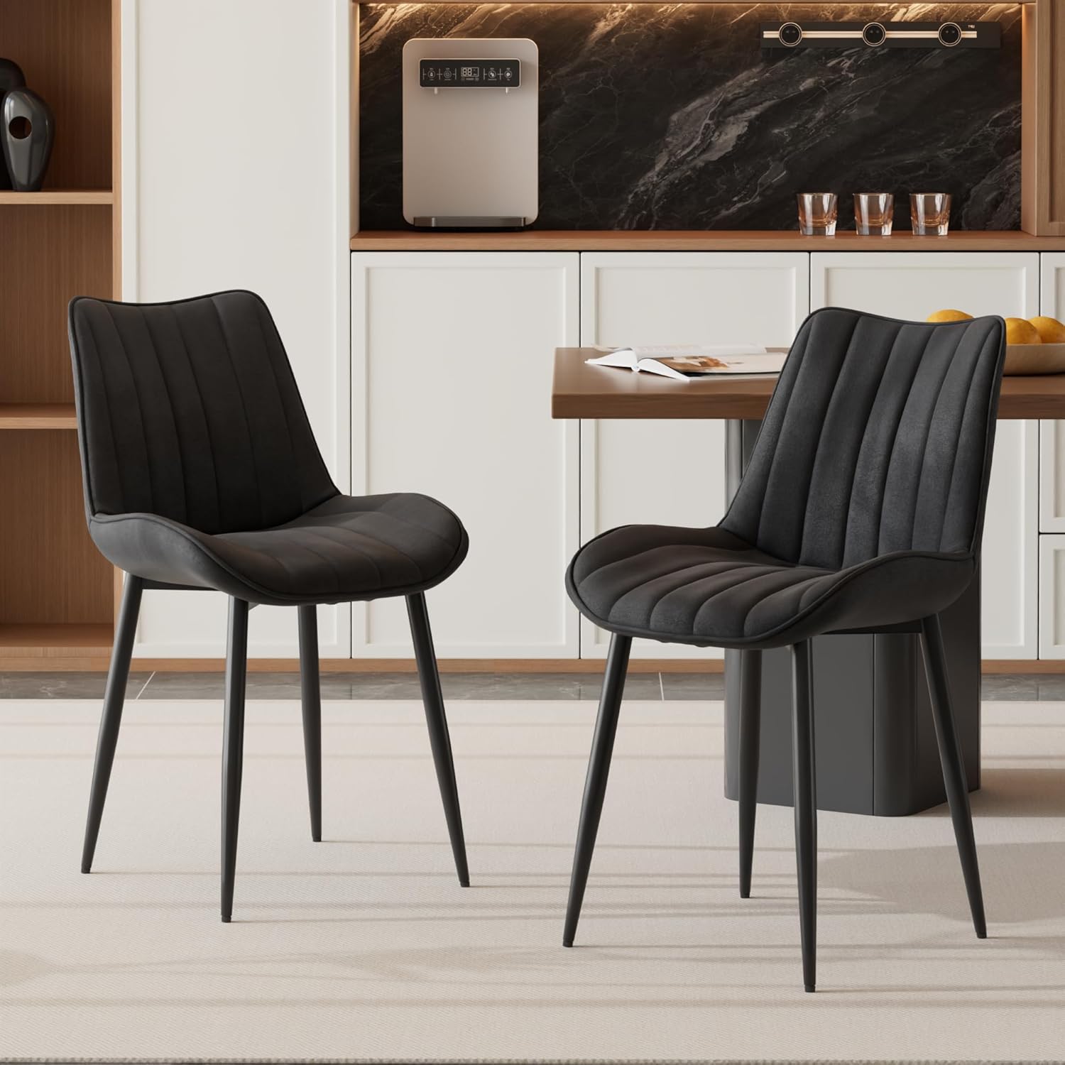 VECELO Dining Chairs Set of 2, Velvet Fabric & Metal Frame