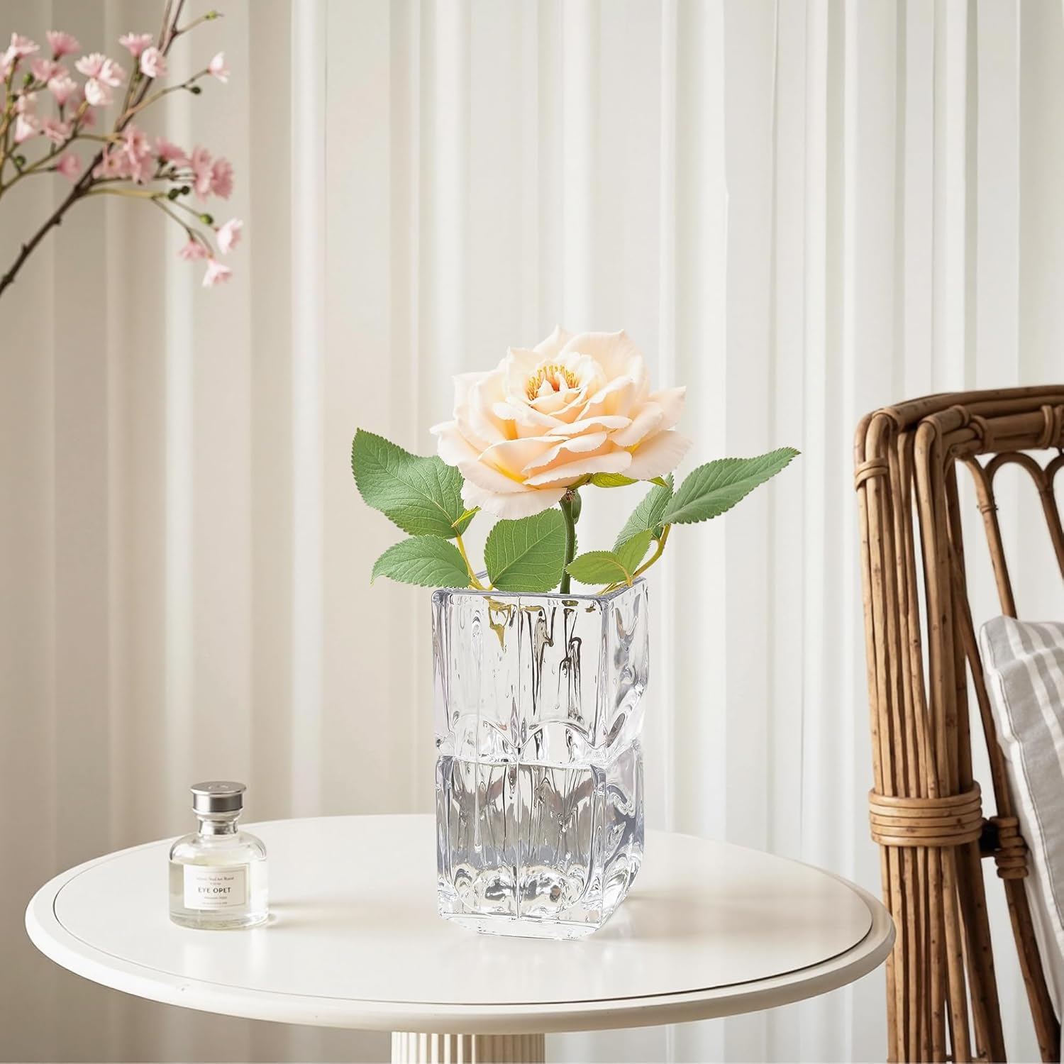 VECELO Crystal Glass Vase - Textured Clear Flower Vase