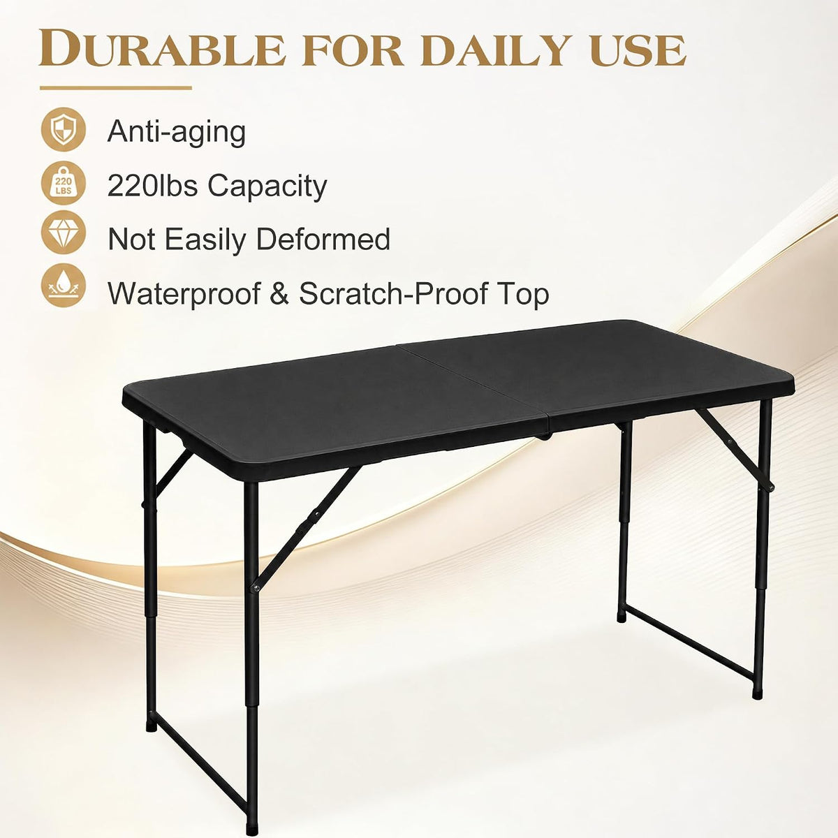 VECELO Folding Table 4 Ft, 3 Adjustable Height