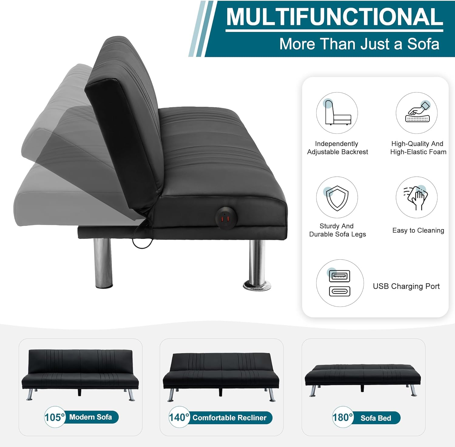 VECELO Modern Convertible Sofa Bed/Folding Sleeper Couch