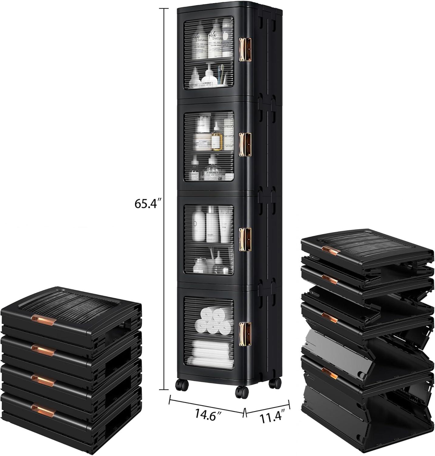 VECELO 4-Tier Plastic Tall Narrow Storage Cabinet with Movable Wheels